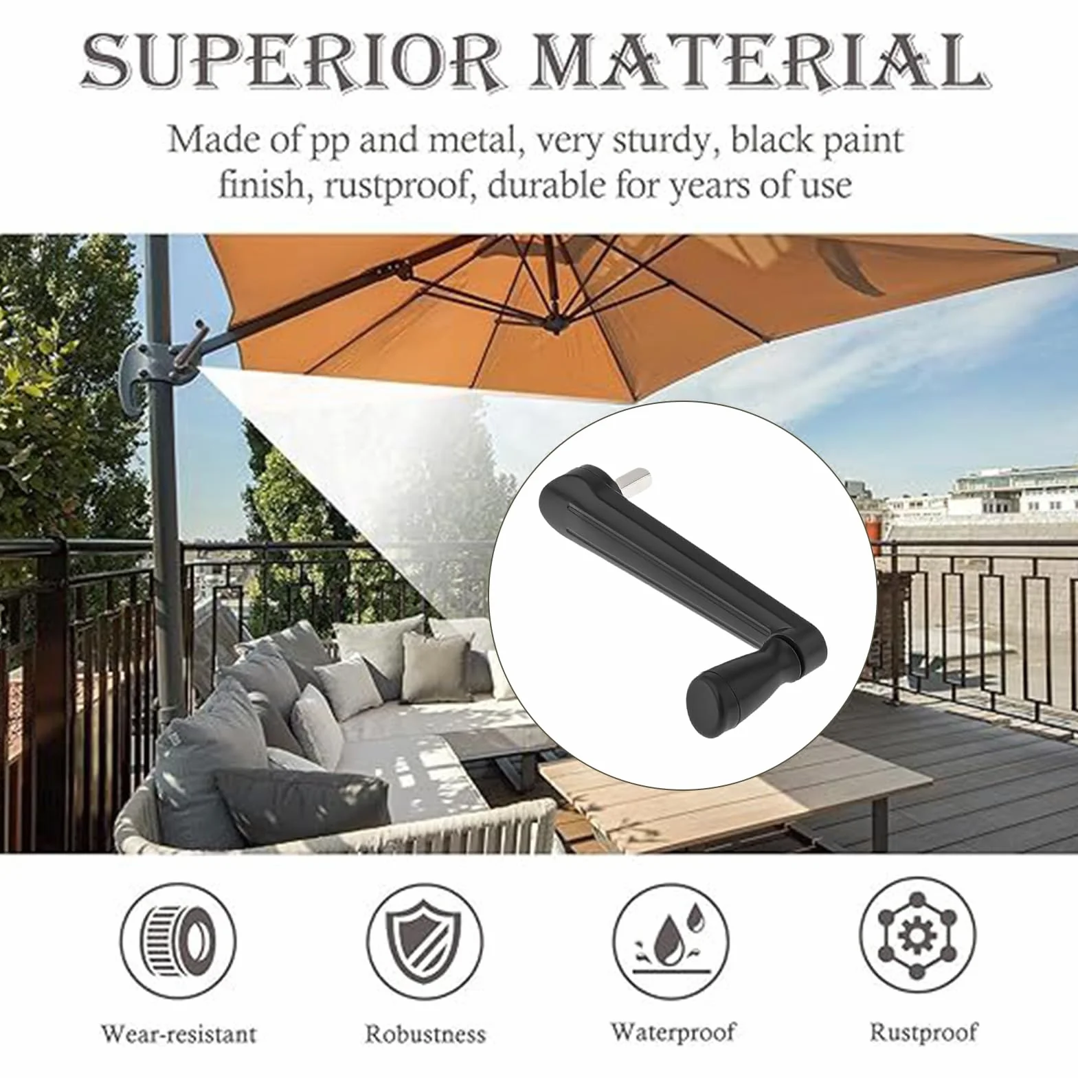 Pièces De Rechange Pour Parasol De Terrasse | Manette De Remplacement Pour Ombrelle Extérieure | Accessoires de Toile avec Manivelle Ergonomique pour Plage, Jardin, Parc et Terrasse