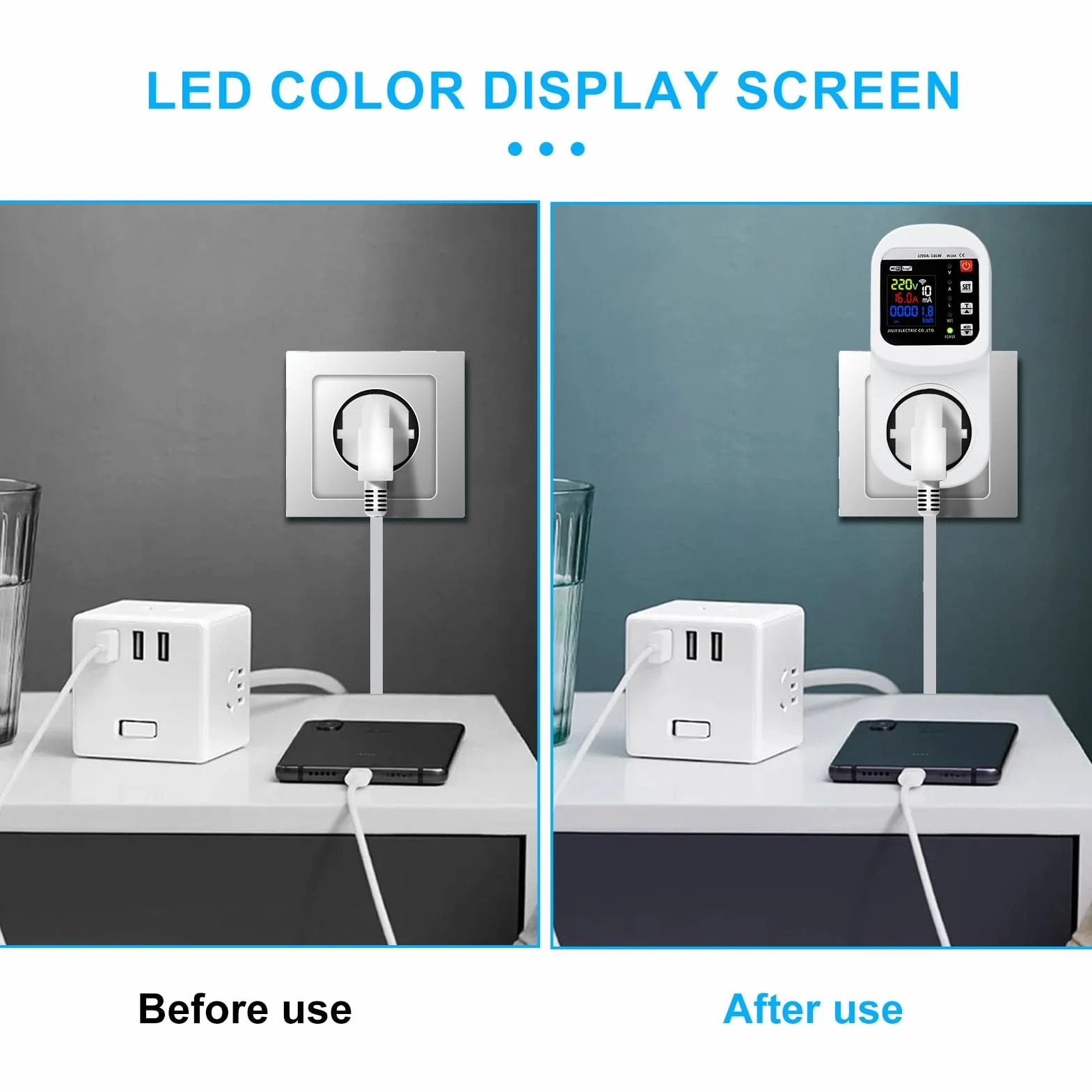 Jadeshay Wattmètre Prise Compteur d'Énergie WiFi Prise Consommation Electrique avec Écran LCD, Dispositif de Protection Contre Les surtensions 16A 230VAC, Contrôle Tuya APP