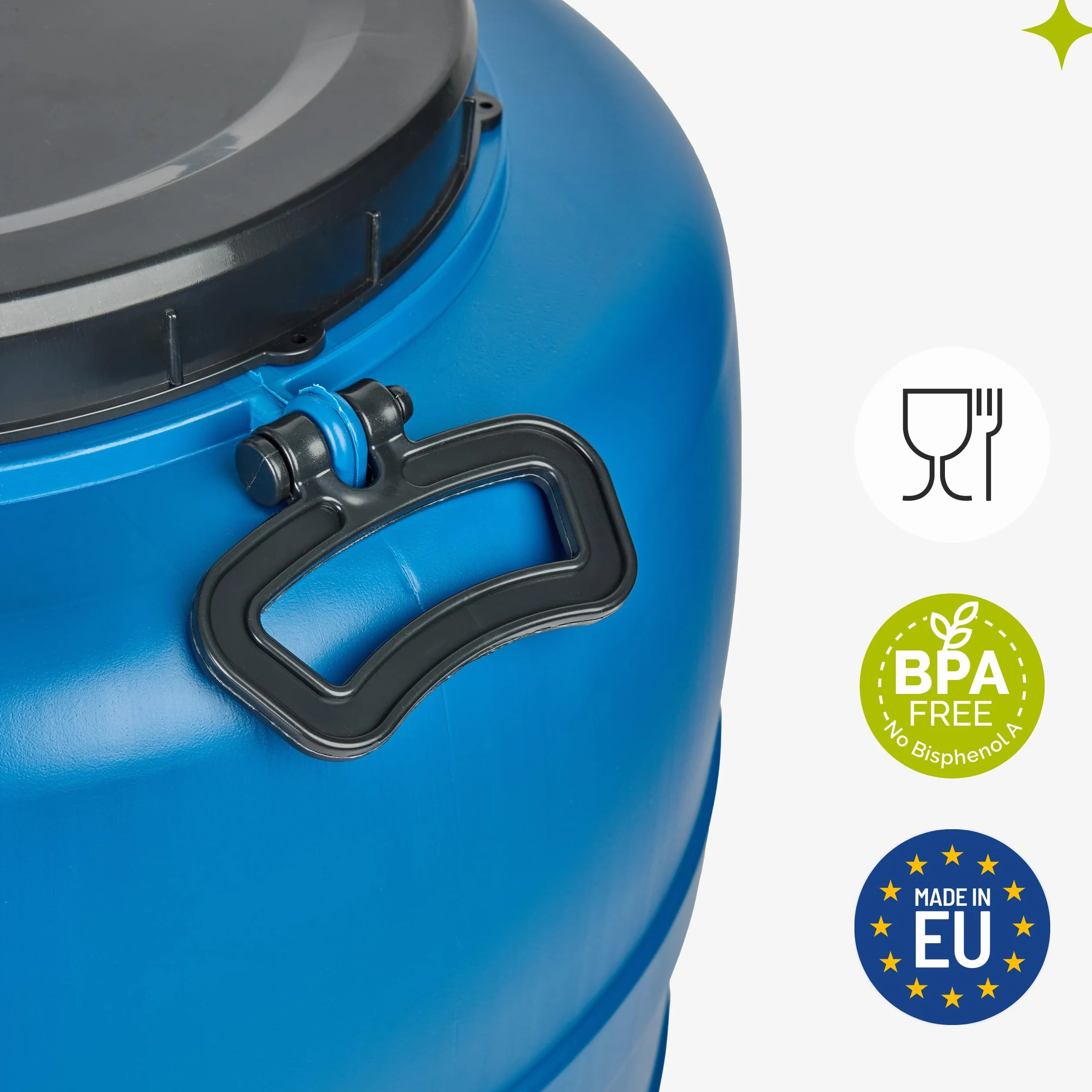 Garronda Fût Alimentaire 60 L Plastique HDPE Tonneau Baril Grande Ouverture Bleu