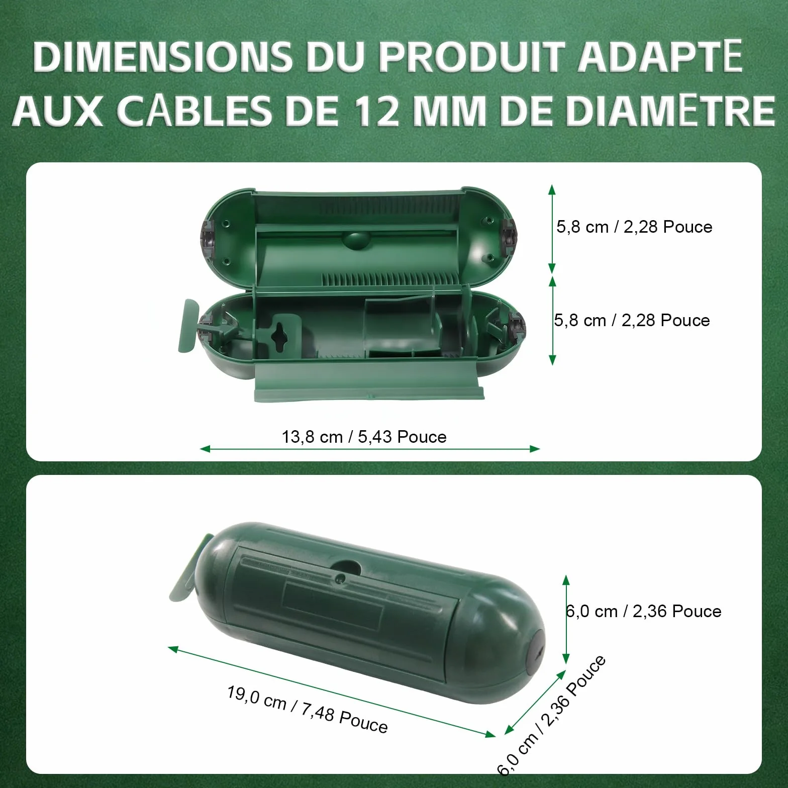 Boîtier Électrique Étanche IP55 | Protection Prise Extérieure Antichoc | Boîte Verte pour Rallonges (20.5x12.5x8cm) | adapté pour une utilisation en intérieur et dans des espaces extérieurs couverts