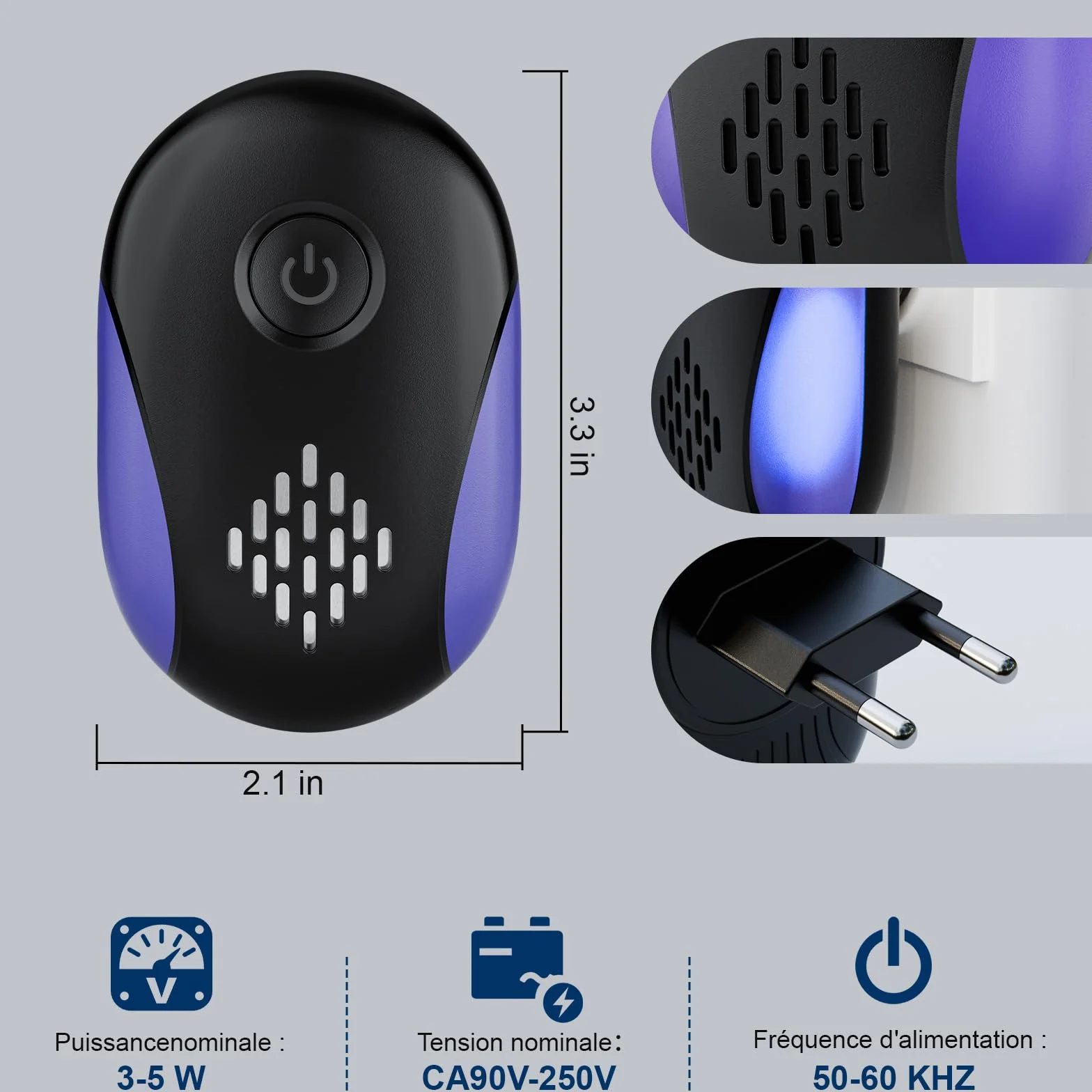 Répulsif Ultrason Souris et Rats 4 Pack, Puissant Ultrasonique Anti Nuisibles Rongeurs Araignée Noir