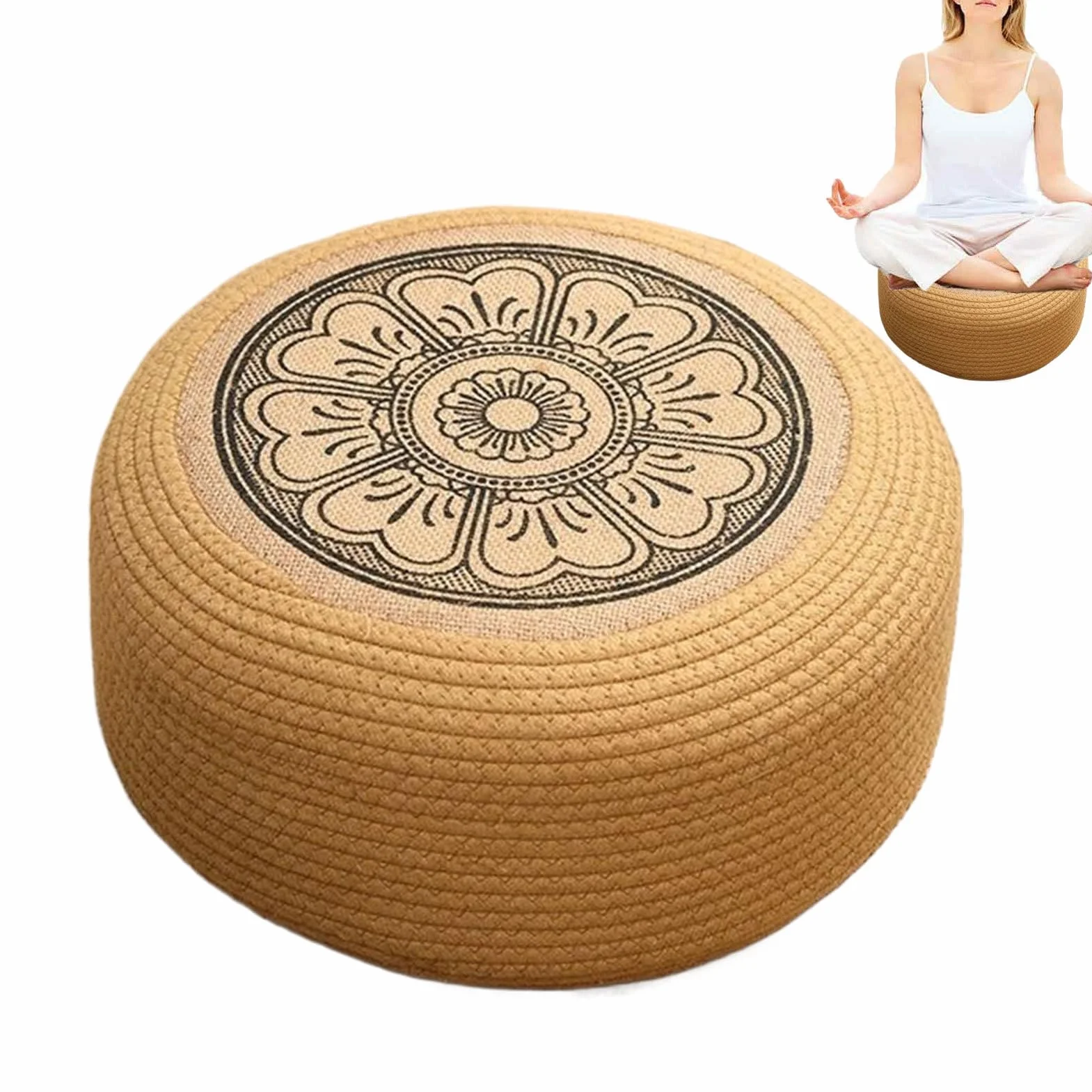 Pouf d'extérieur en rotin imperméable 40 x 40 x 20 cm tatami tissé à la main pour jardin
