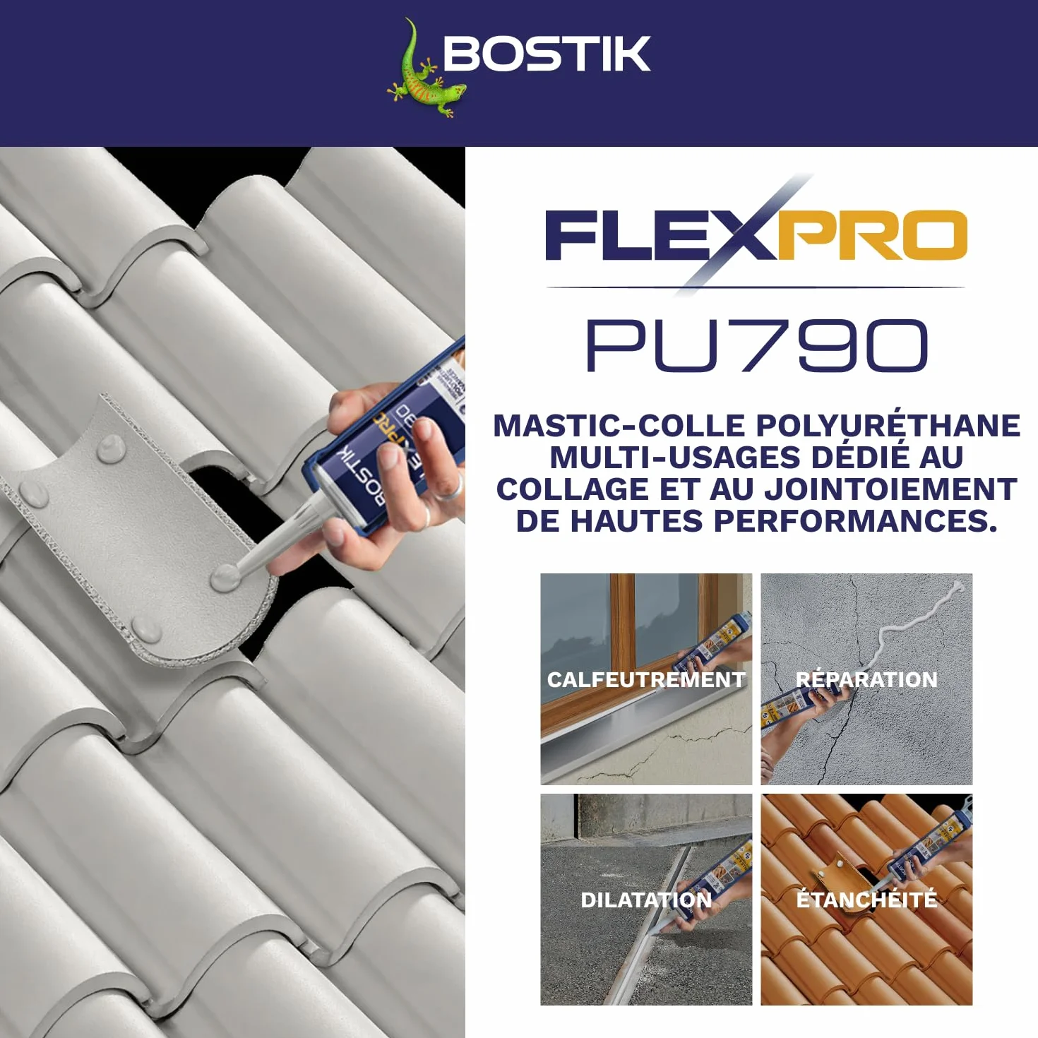 Bostik Colle Flexpro PU 790 Gris – Mastic Colle et Jointe Multi-Usages – Tous Matériaux – Intérieur/Extérieur et Milieux Humides – Formule Polyuréthane Haute Performance – 300 ml
