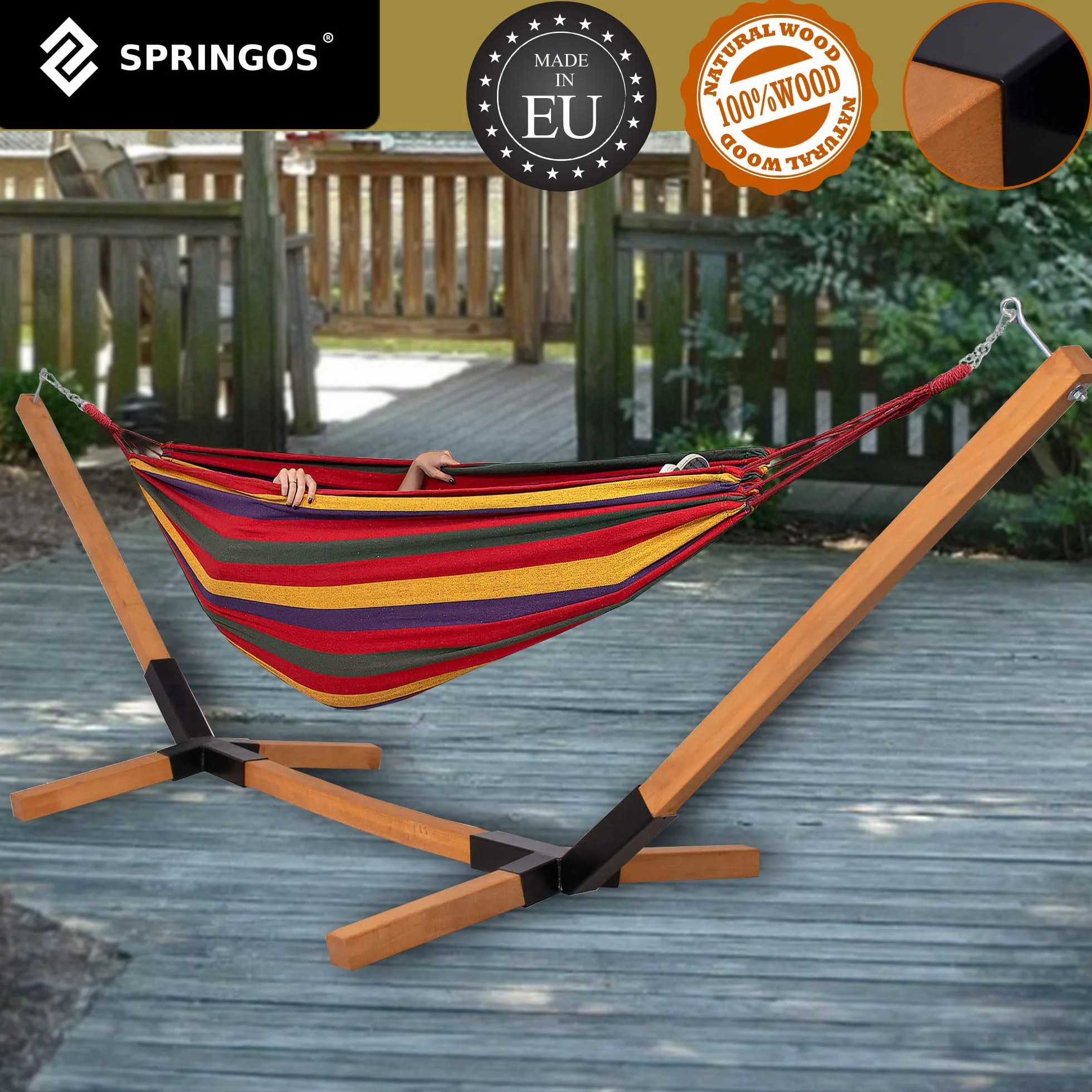 Support de hamac SPRINGOS 85 x 295 cm Bois Massif Charge Max. 150 kg