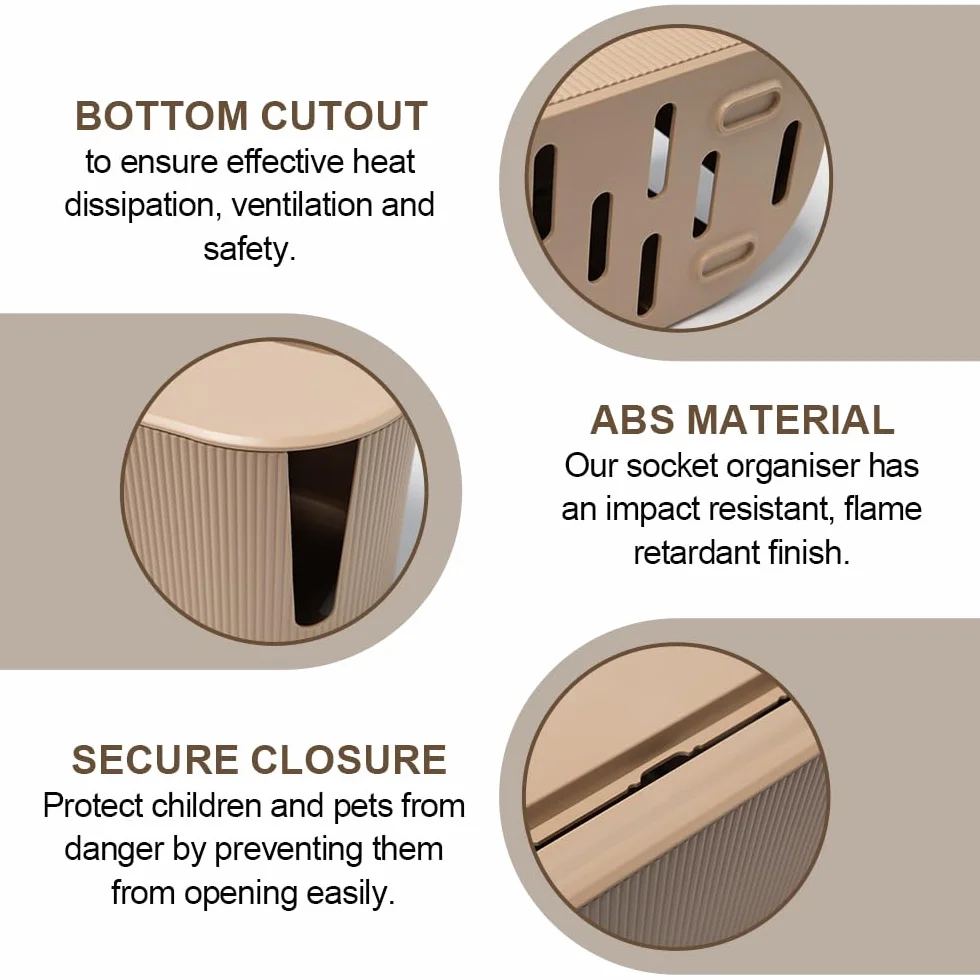 Boîte Rangement Câbles Boite Cache Cable Boîte de Gestion avec Couvercle et Attaches de Câbles Scratch Boite Organisateur pour Câble Multiprise Bureau Maison Cuisine (30 x 13 x 12.5 cm, Marron)