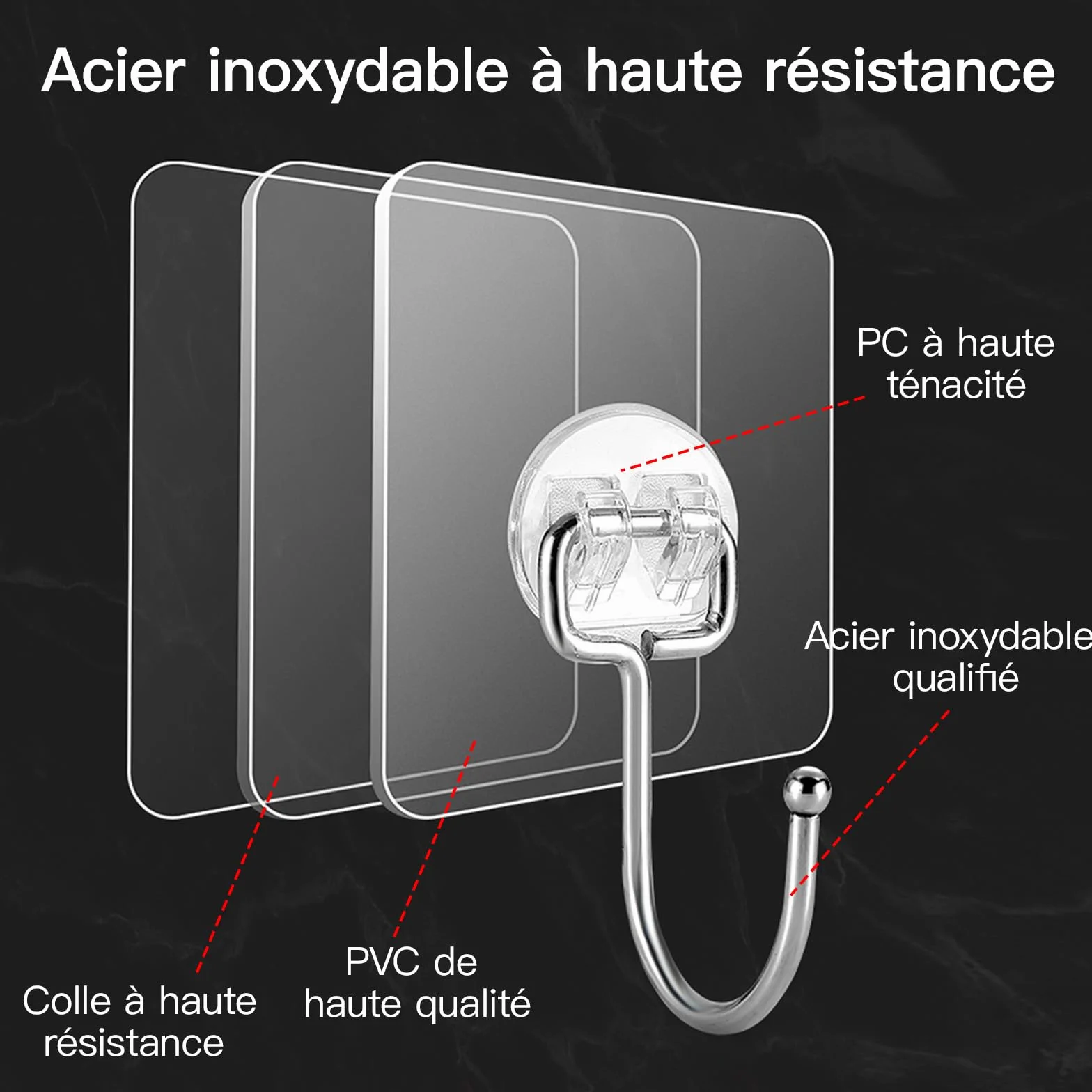 Latoxcaa Crochets Adhésifs Mural Solides Grande Capacité 20kg(MAX), Lot de 10 Sans Perçage, Démontables et Sans Trace, Imperméables et Antirouille, Multiusage pour Salle de Bain, Cuisine, Maison