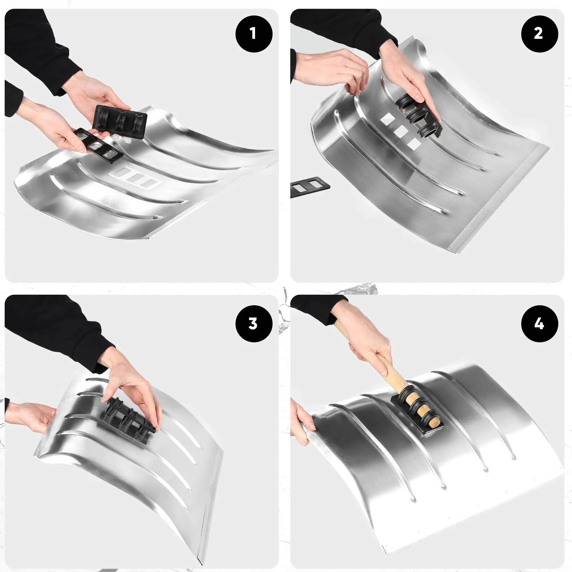KADAX Pelle à neige en aluminium 50 cm avec manche en bois et poignée en D