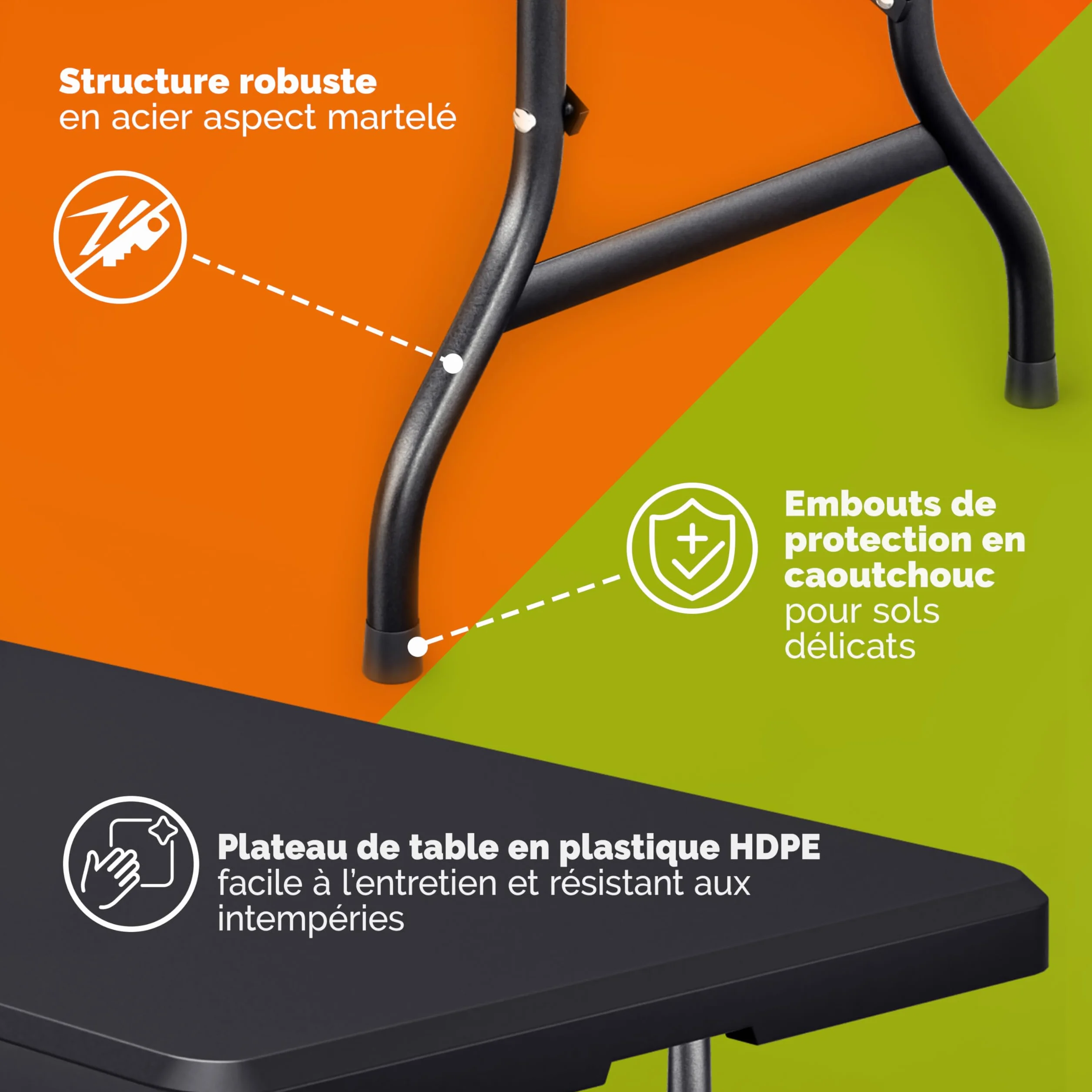 Casaria Table de Camping Pliante Plastique 183x75x73cm 8 Personnes Anthracite