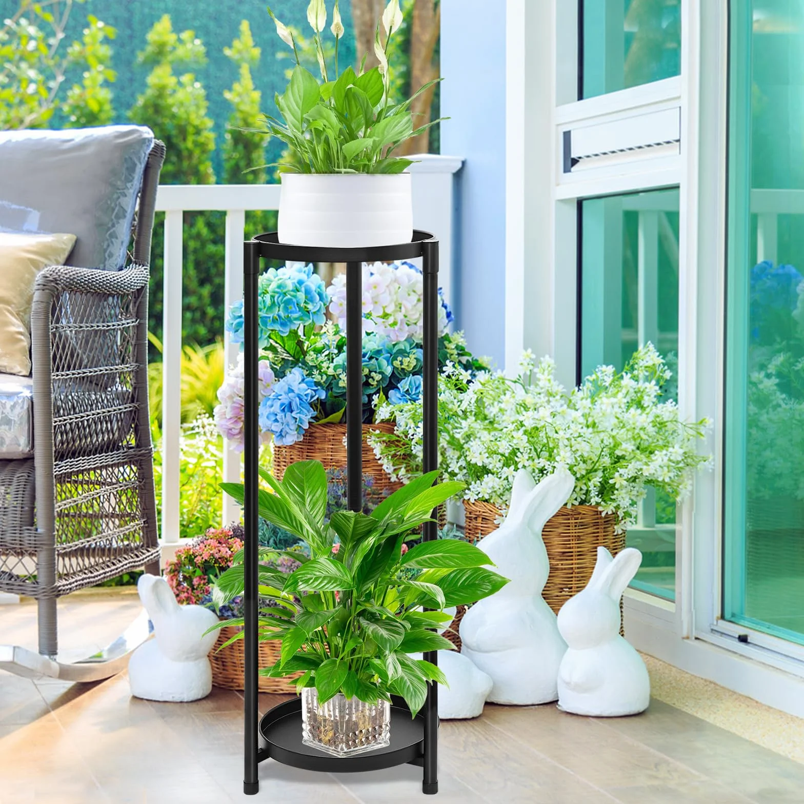 Support pour plantes en métal, Porte-pot de fleurs, Support de plantes d'intérieur et d'extérieur pour terrasse, jardin, balcon