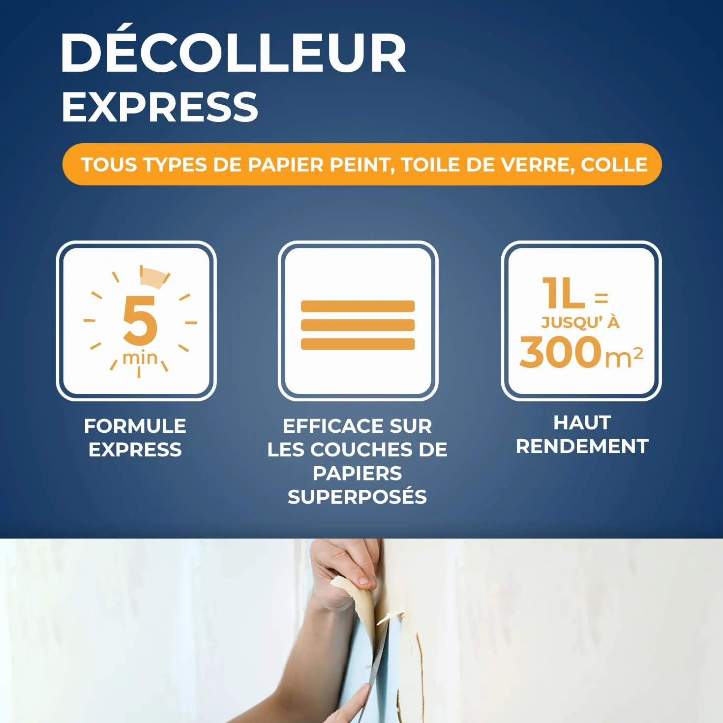 STARWAX Décolleur Express papier peint 1L, décolle tous types de papier peint et supprime les résidus de colle, efficace dès 5 minutes, fonctionne sur papier peint sec ou ancien