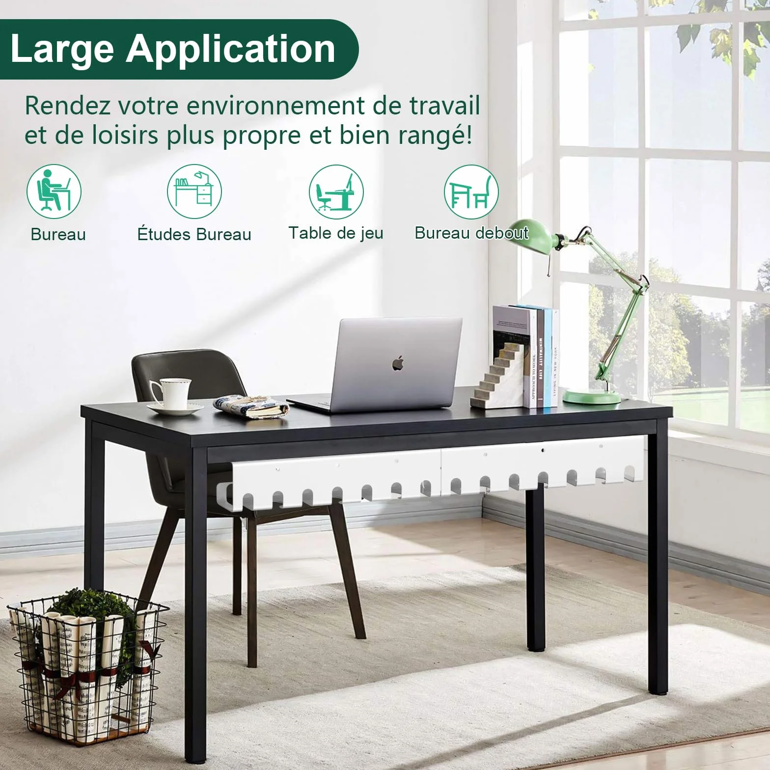 Oududianzi Set de 2 Chemin de Câble, Cable Management Bureau Blanc, Range Cable Bureau, Cache Cable, Goulotte Passe Cable, Organisateur de Cable pour La Gestion des Câbles et des Multiprises