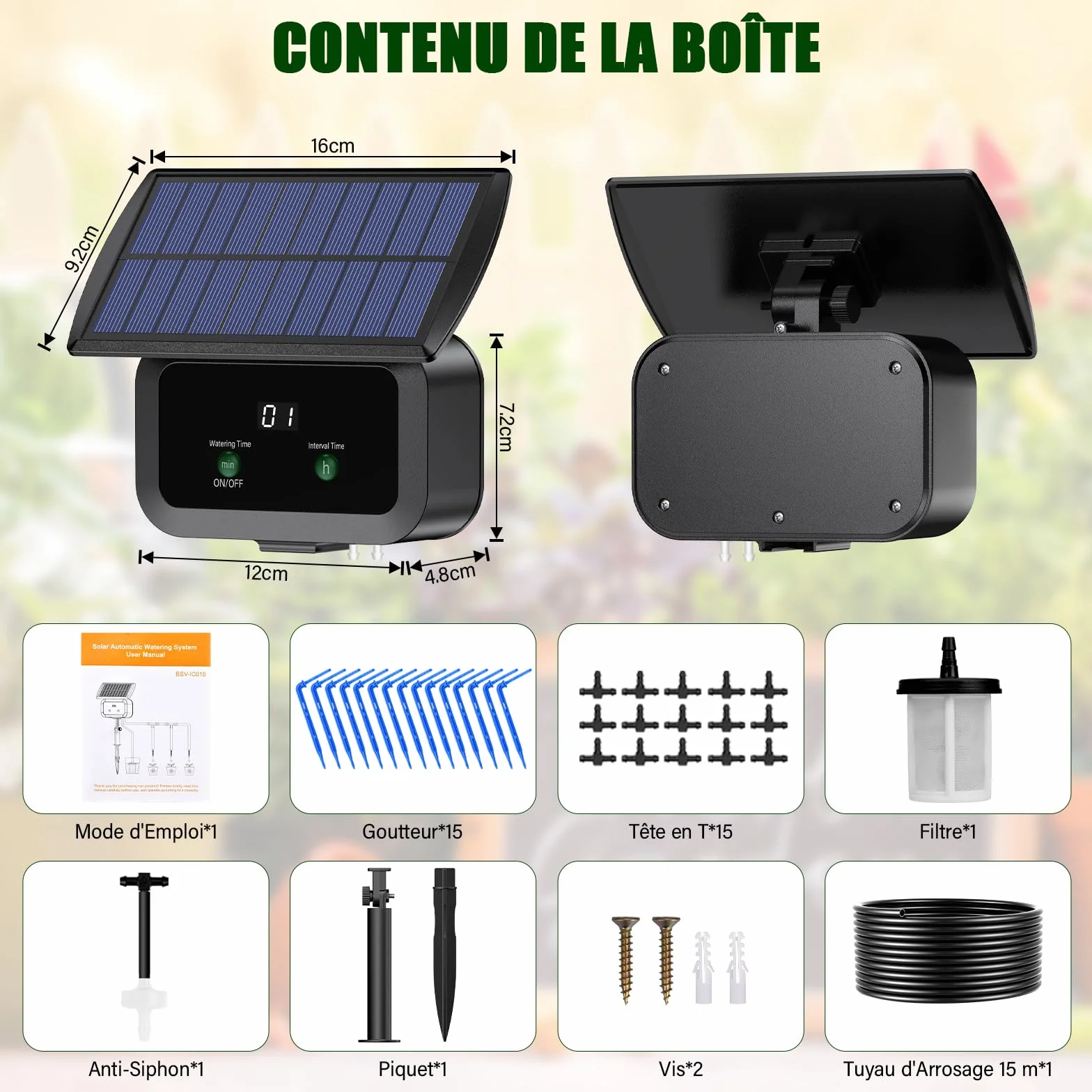 Kit Arrosage Automatique Solaire, Système d'Irrigation Goutte à Goutte avec Minuterie et Tuyau 15M