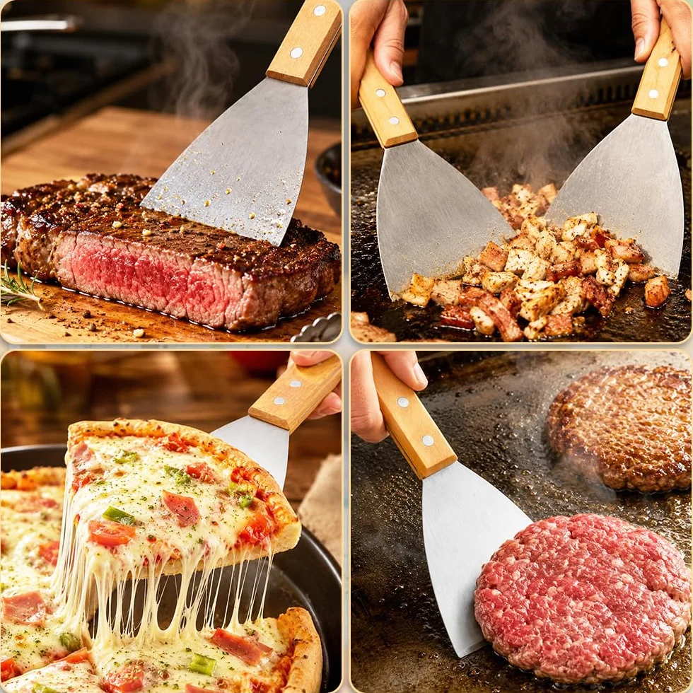 Spatules Plancha INOX 2 Pièces – Grattoir et Spatule Barbecue pour Planchas et Grill