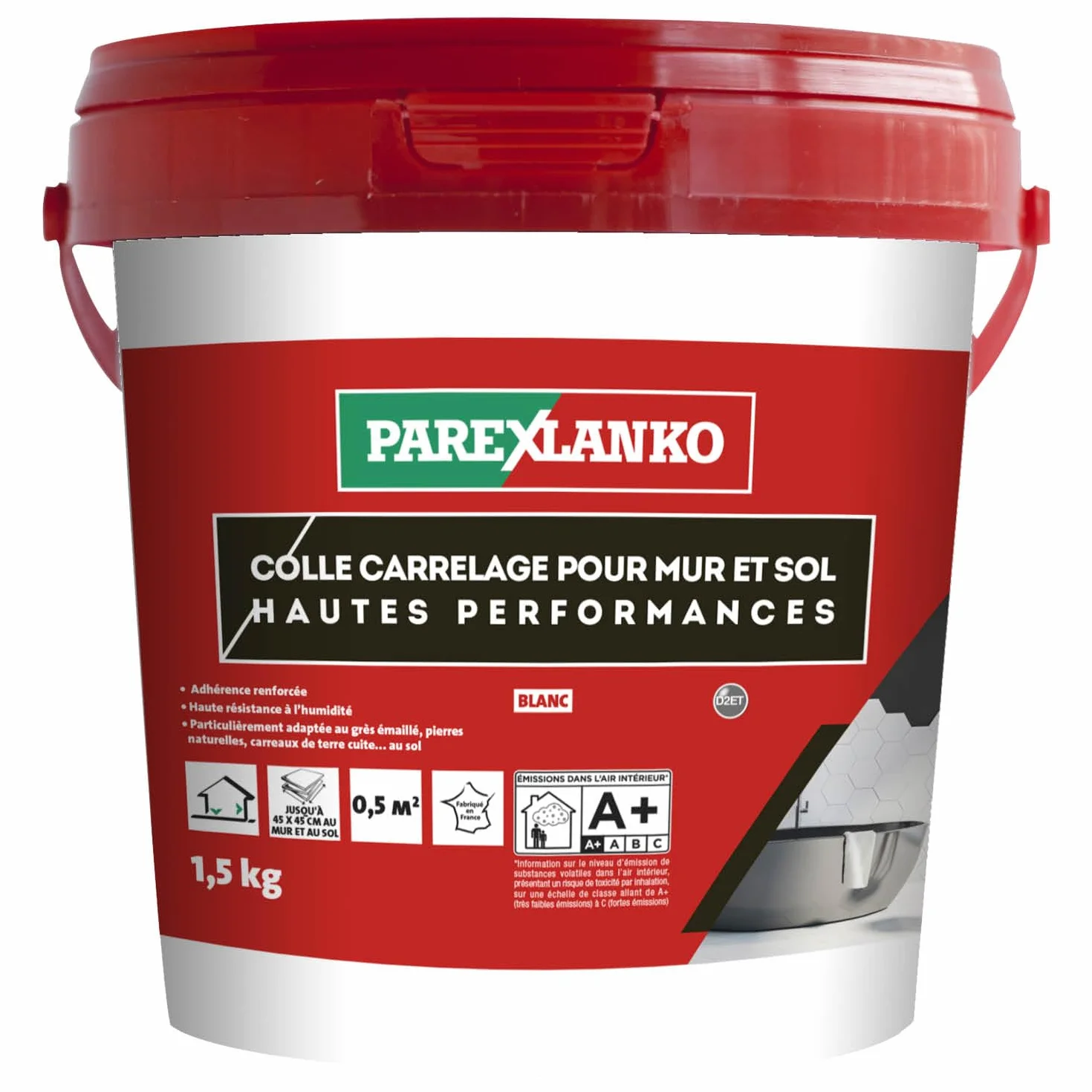 Parexlanko - Colle en pâte améliorée - Colle Carrelage Pour Mur et Sol Hautes Performances - Blanc - Prêt à l’emploi - Résiste à l’humidité - 1,5kg