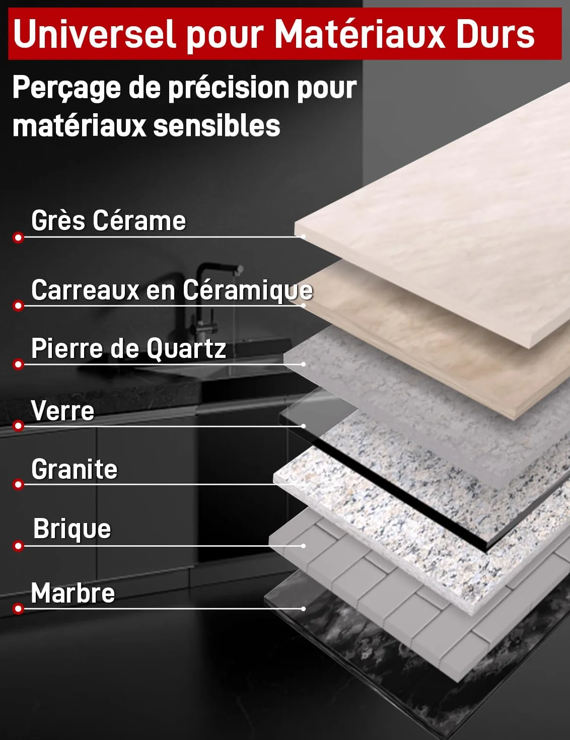 8 Pcs M14 Foret Carrelage Diamant, Scie Cloche Carrelage, TrépanCarrelage, Ø 6/8/10/12/35/50/68mm avec Adaptateur, Brasé Sous Vide, pour Porcelaine Carrelage Granit Marbre, Meuleuse d’Angle