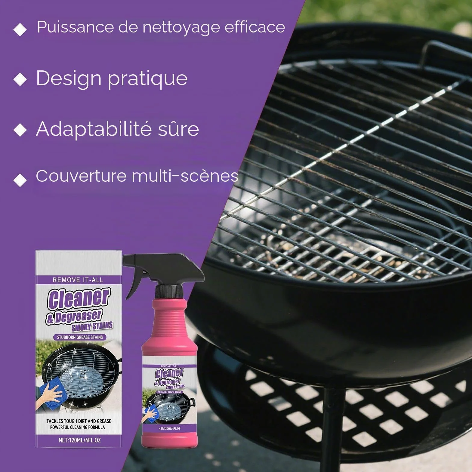 Spray Dégrasseur pour Gril 120ml Dégraissant Barbecue Grilles de Cuisson Nettoyant Four