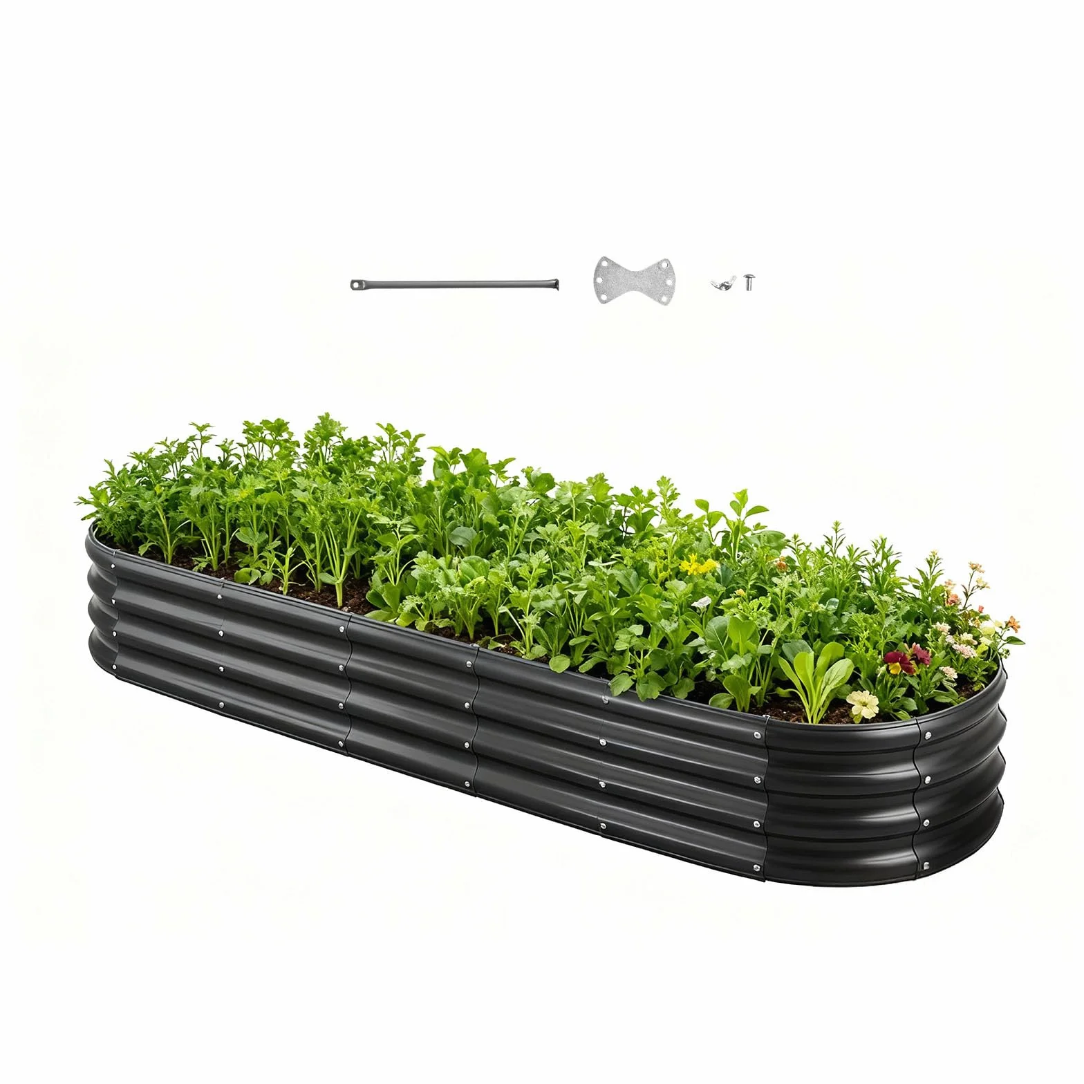 VEVOR Potager Surélevé Métal 240x60x29 cm Carré Galvanisé Gris Foncé