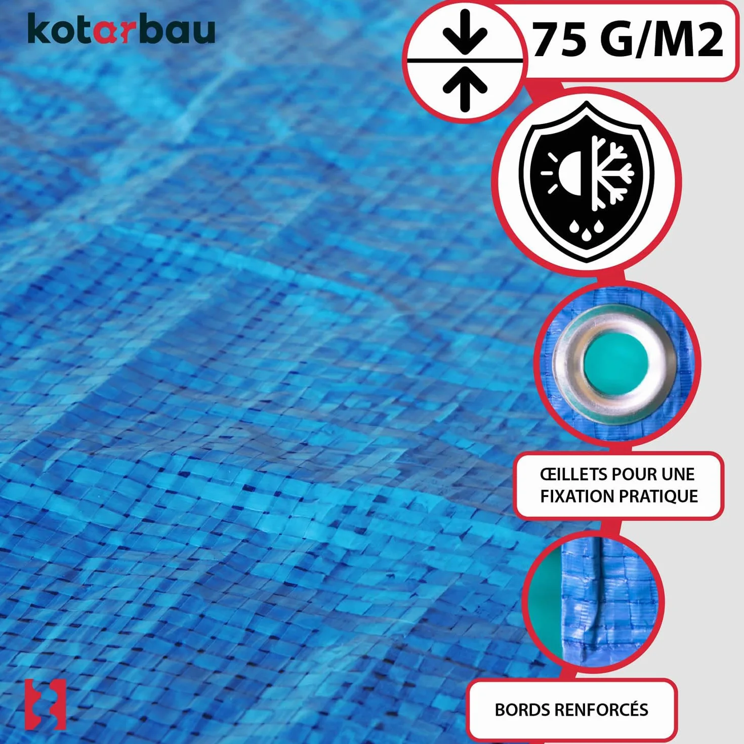 KOTARBAU® Bâche de Protection Extérieur - Polyéthylène - 5 x 5 m - Bleu - 75 g/m² - Bâche avec œillets - Anti UV - Toile de Protection - Couverture Impermeable Exterieu