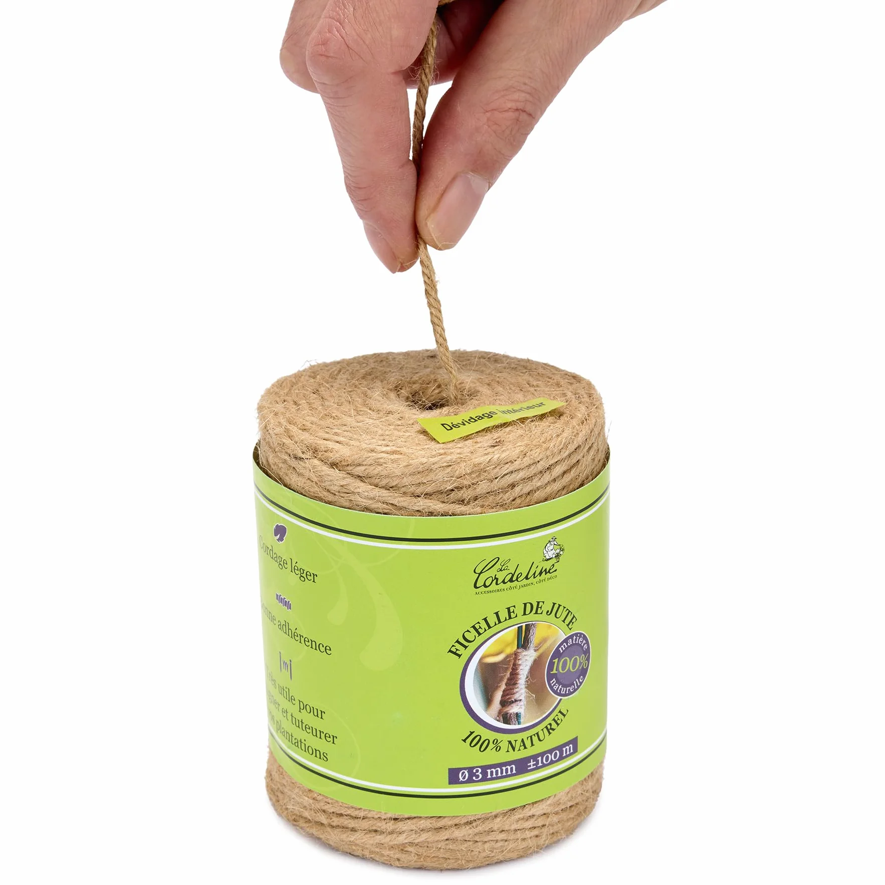 La Cordeline Ficelle de Jute 3mm 100 Mètres, Corde 100% Naturelle en Bobine pour Jardinage et Décoration, Brun