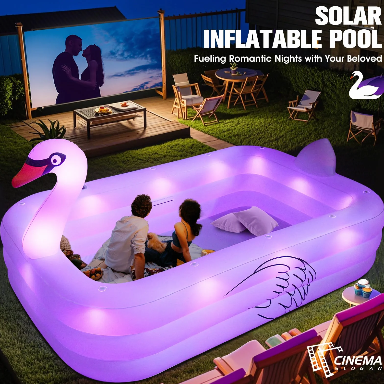 ChlorBlu Piscine Gonflable avec Lumières 255x160x50cm Rectangulaire pour Enfants et Famille
