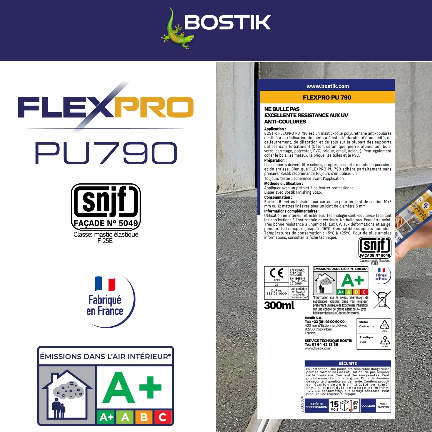 Bostik Colle Flexpro PU 790 Blanc – Mastic Colle et Jointe Multi-Usages – Tous Matériaux – Intérieur/Extérieur et Milieux Humides – Formule Polyuréthane Haute Performance – 300 ml