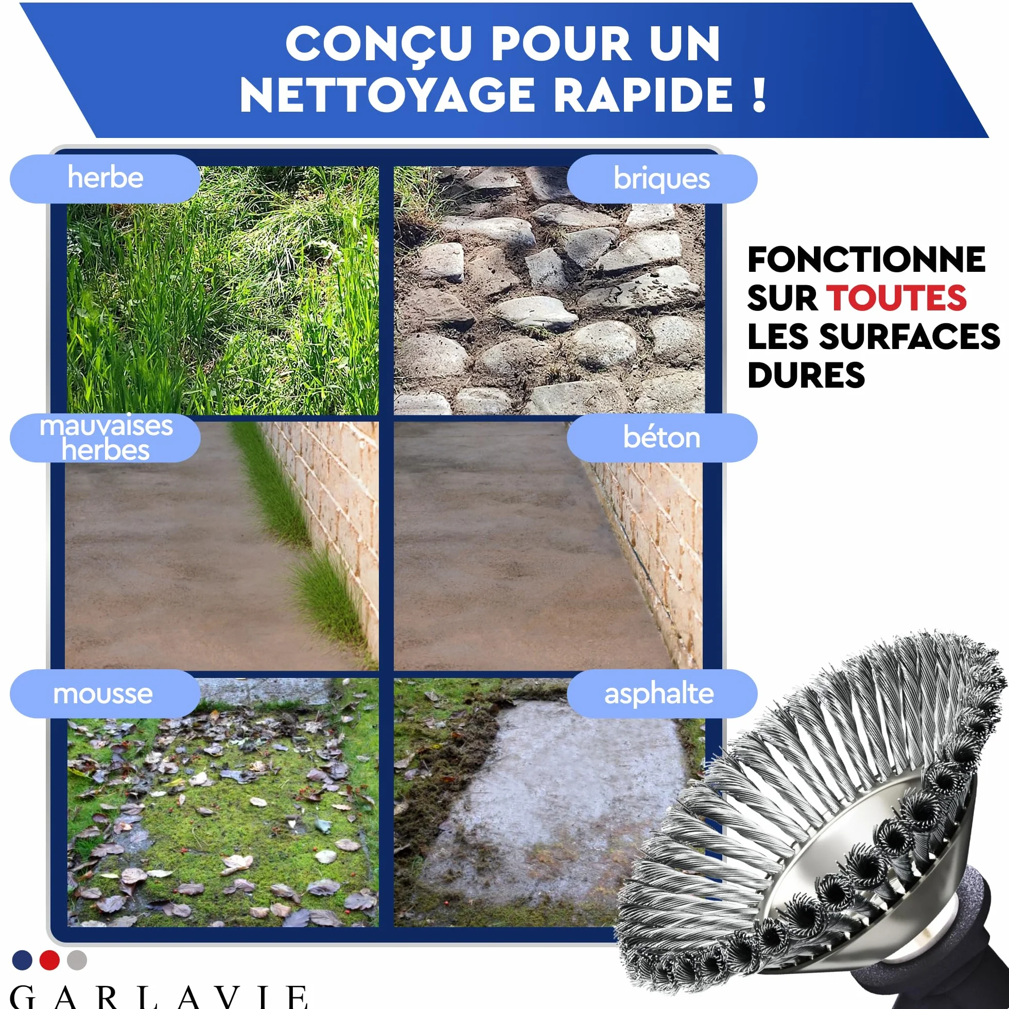 Tête de débroussailleuse universelle alésage 25,4 mm brosse métallique disque pour mauvaises herbes
