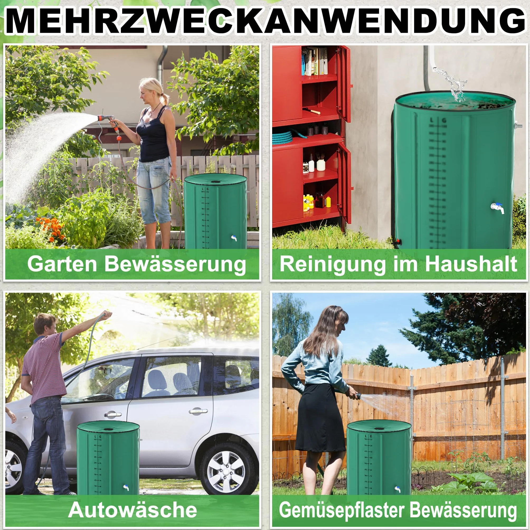 Récupérateur d'eau de pluie pliable 200 l PVC mat avec couvercle - Vert