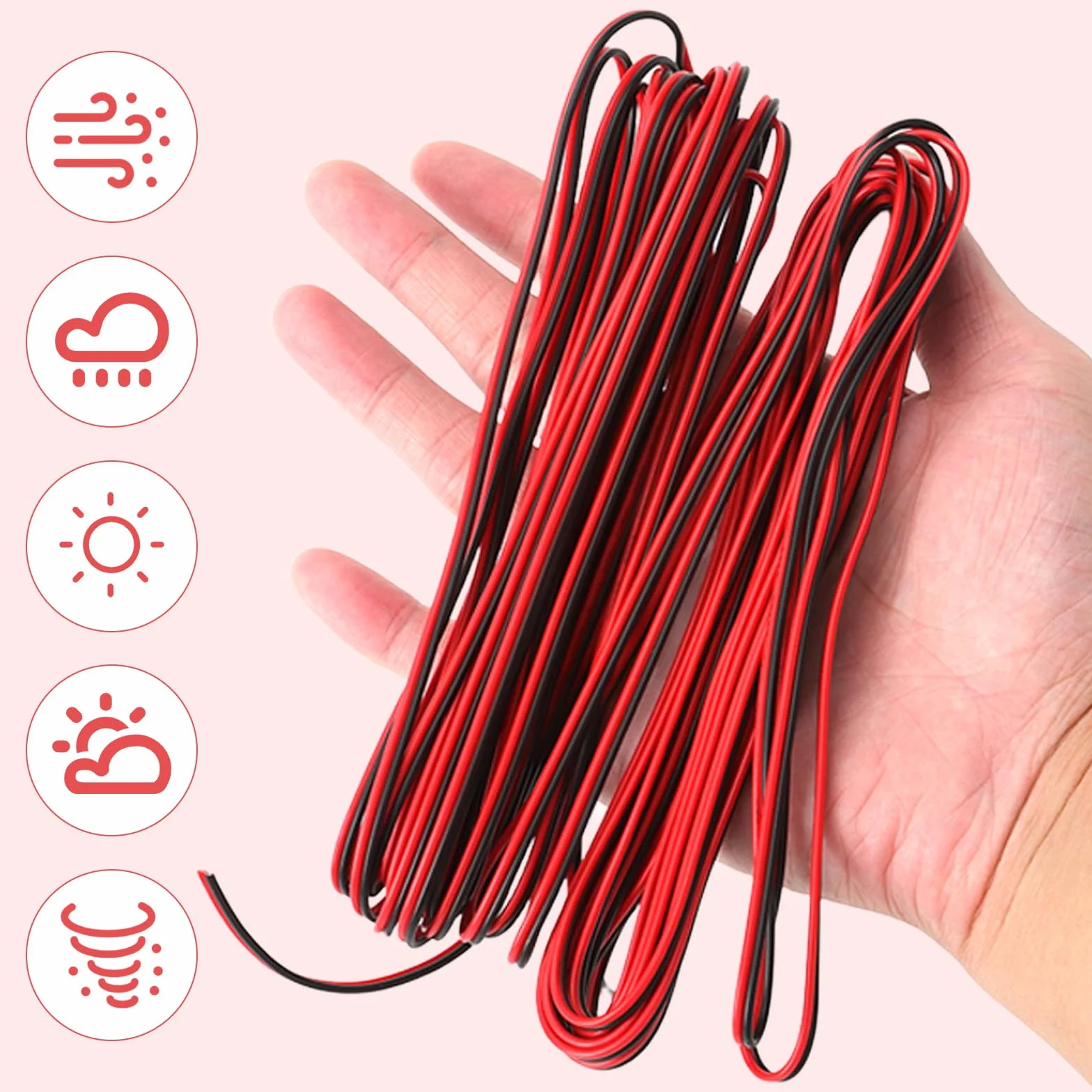 TNSLAND Fil électrique 12v 10 Mètres 22AWG, Cable 12v, Câble électrique à 2 Conducteurs Noir et Rouge, Câble LED, Câble à 2 Conducteurs pour Projets DIY avec Bandes LED et Câblage électronique