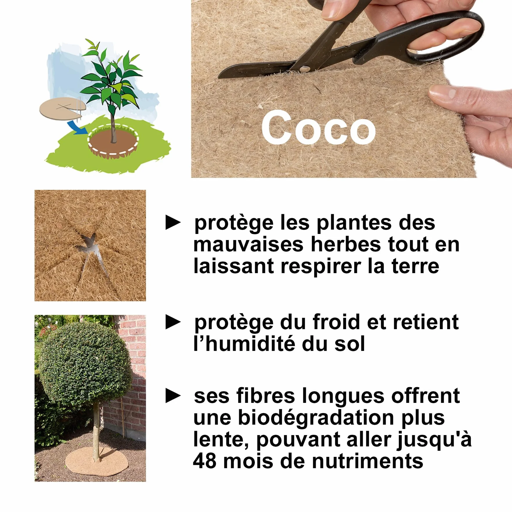 La Cordeline Lot 10 Disques Paillage Ø 40 cm Fibre Coco Naturel 900g/m² - Tapis Protection Plante