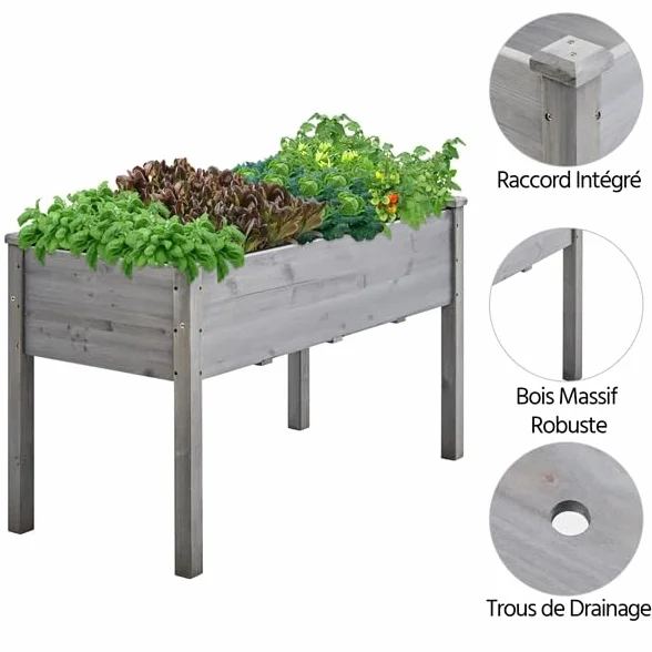Yaheetech Carré Potager de Jardin sur Pied 120,5 x 59 x 76,5 cm Gris