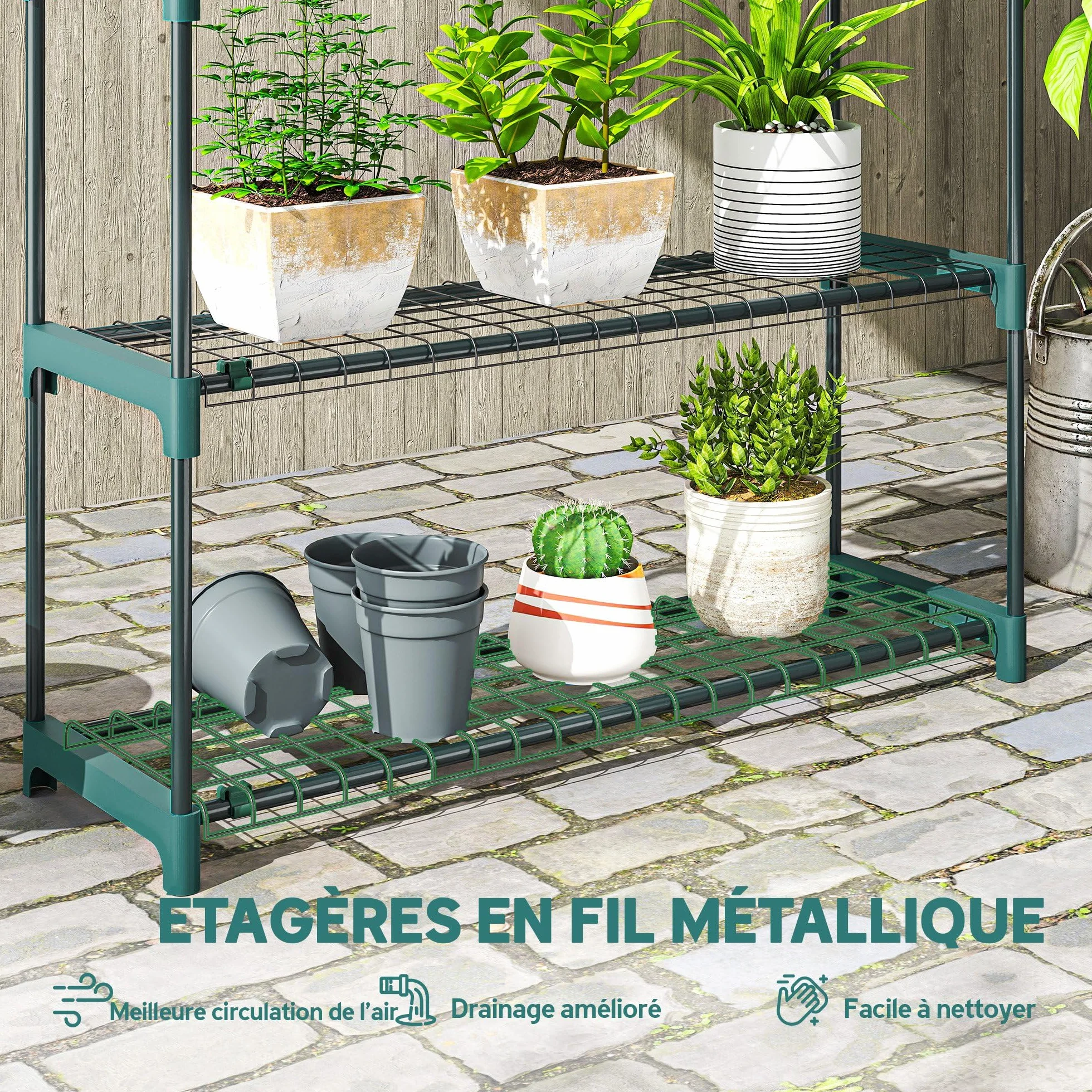 Outsunny Étagères à Plantes 4 Niveaux 90 x 28 x 104 cm Vert Lot de 2 Métal Intérieur Extérieur