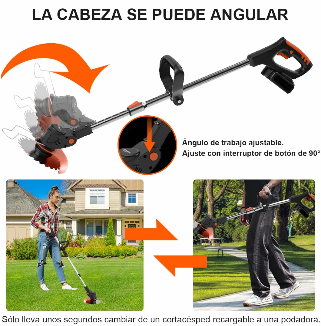 Debroussailleuse Electrique sans Fil 21V 2.0Ah avec 2 Batteries et 3 Lames, Coupe Bordure