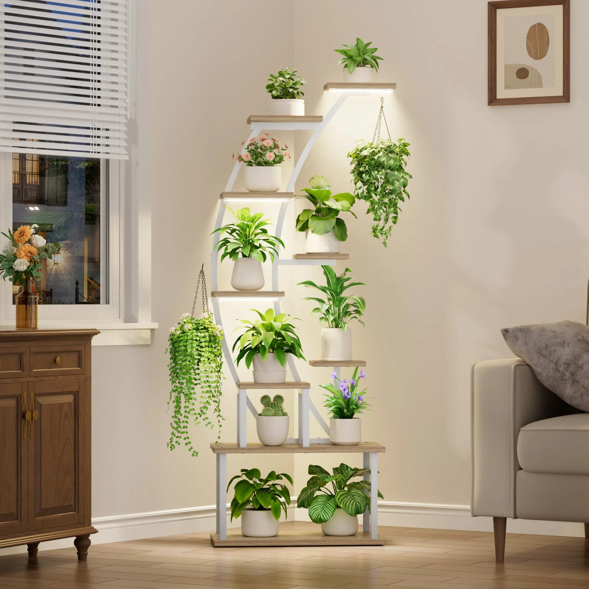 BACEKOLL Support pour plantes d'intérieur étagère métal 9 niveaux 160 cm lampe de croissance