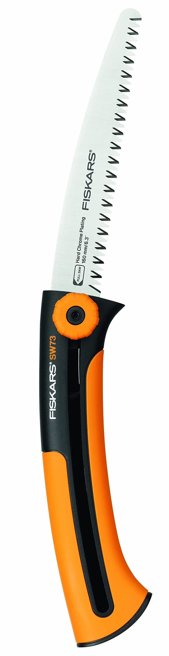 Fiskars Scie à élaguer pour Bois Vert, Lame Rétractable, Grandes dents, Coupe tirante, Longueur de Lame: 16 cm, Lame en Acier Inoxydable, Noir/Orange, Xtract, SW73, 1000613