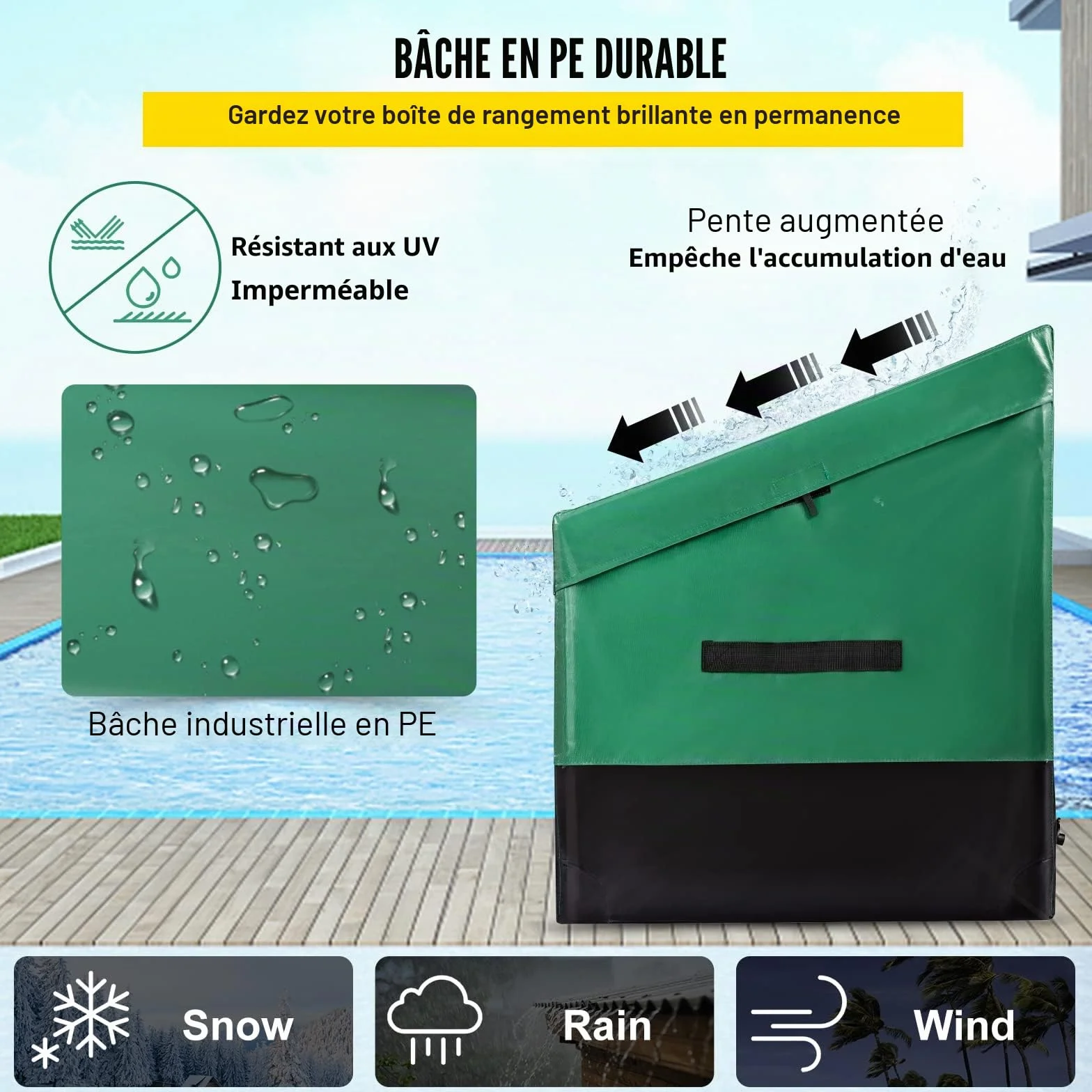 VEVOR Boîte de Rangement Extérieur 440 L Coffre de Jardin Étanche Cadre Galvanisé Bâche PE 122x63x75 cm