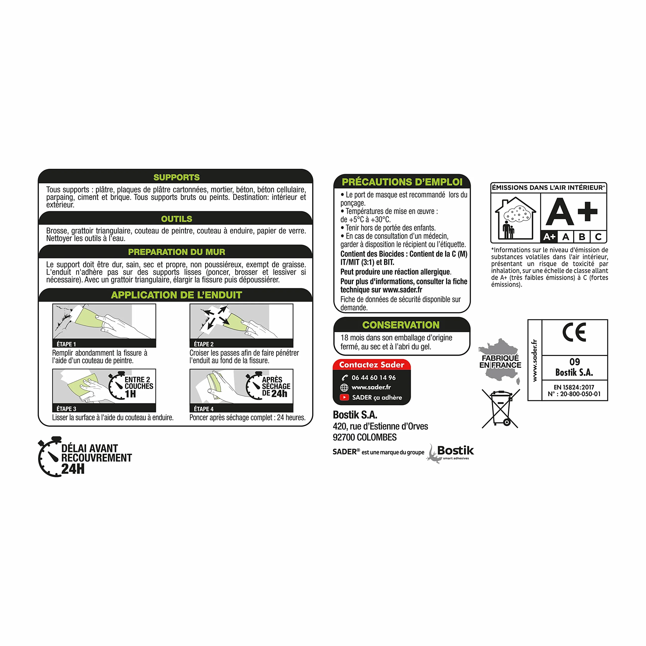 Sader Enduit de Rebouchage Rebouche Tout Express, Rebouche jusqu'à 1cm Sans Retrait, Intérieur et Extérieur, Séchage Rapide, Pâte Prête à l'Emploi, Gris, Tube de 200 ml