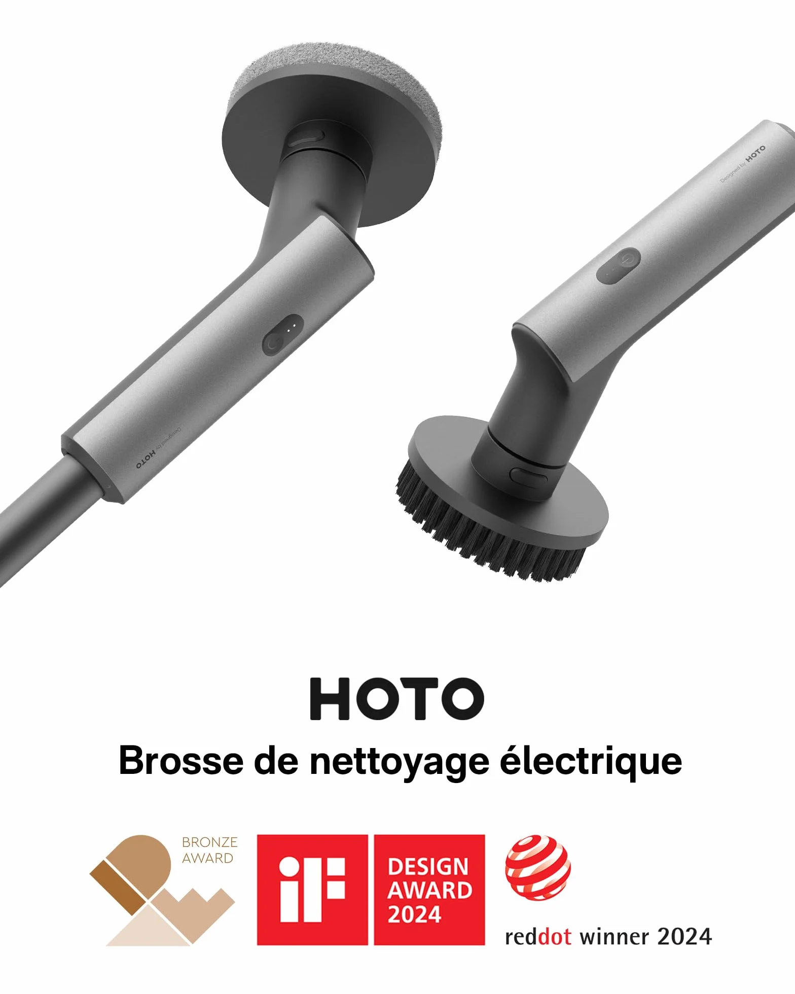 HOTO Brosse Nettoyage Electrique Rotative, IPX7 Imperméable, Brosse Rotative Électrique, Brosse Nettoyage Salle de Bain sans Fil, avec Poignée Réglable et 6 Têtes Brosse, pour Salle de Bain et Cuisine