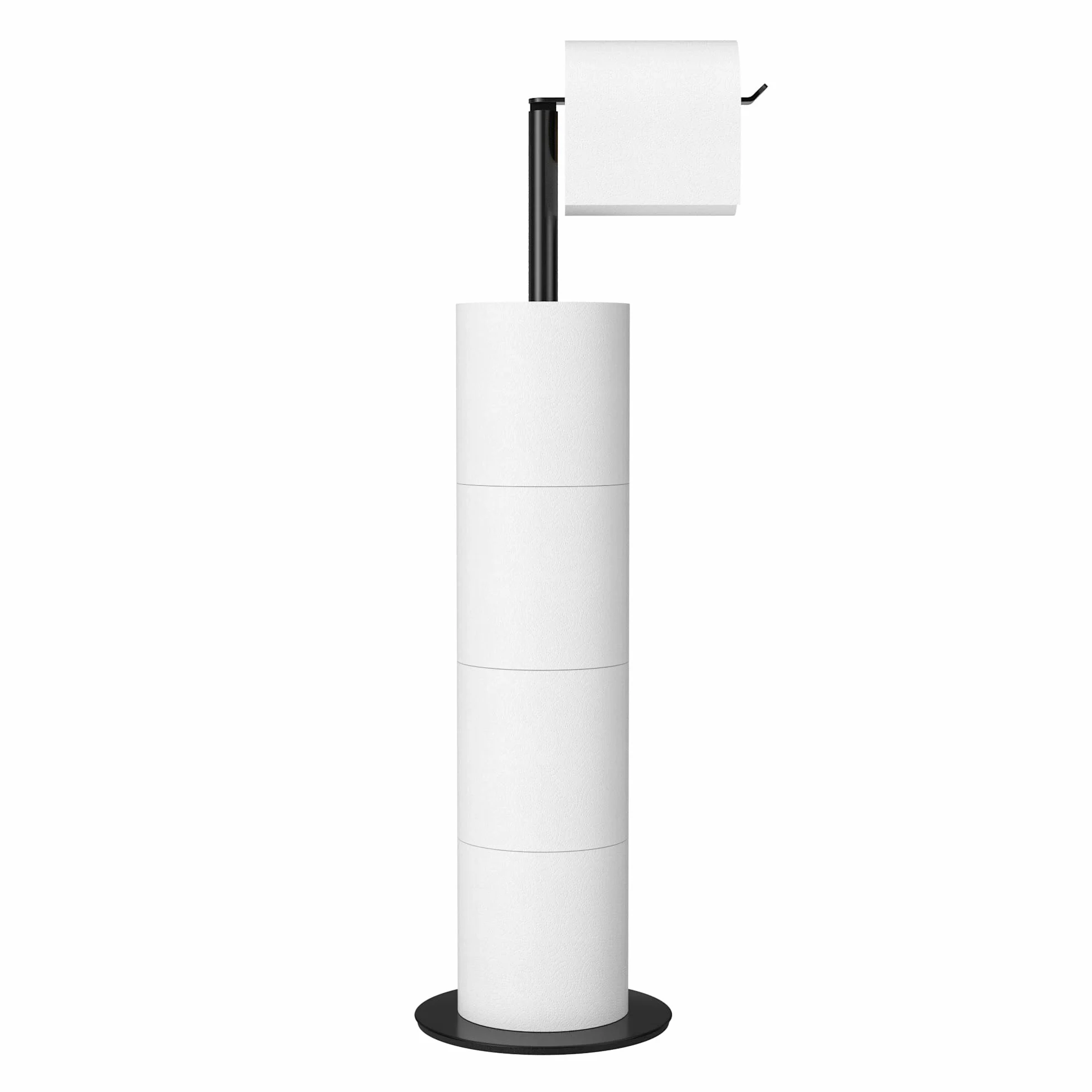 Porte-Rouleau de Papier Toilette sur Pied pour Salle de Bain, Support en Acier Inoxydable avec Finition Noire, Distributeur Simple et Pratique