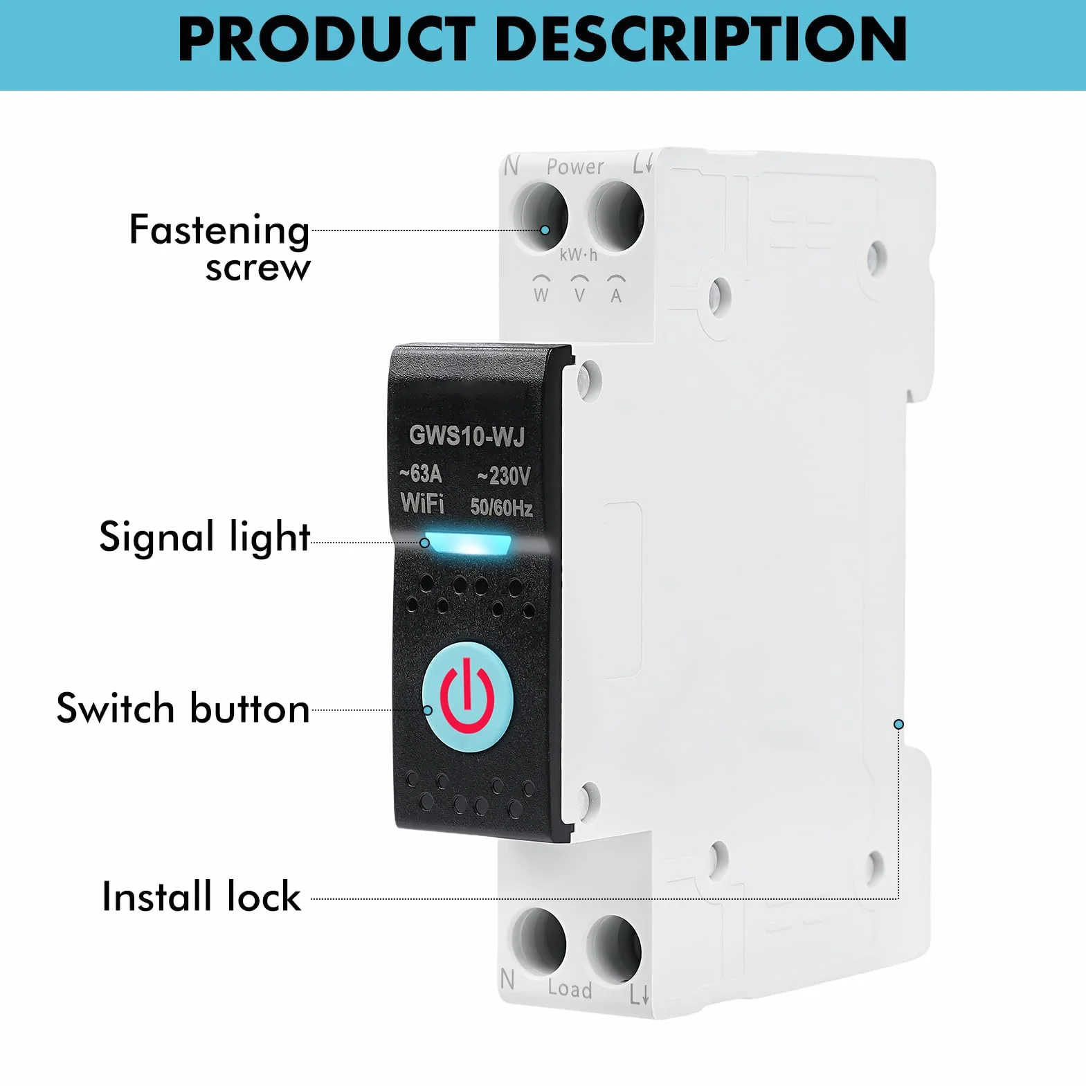 Disjoncteur connecté wifi 63A Tuya interrupteur connecté wifi commande vocale Minuterie AC230V Commutateur de télécommande Mesure Intelligent Compatible avec Alexa et Google Home GWS10-WJ