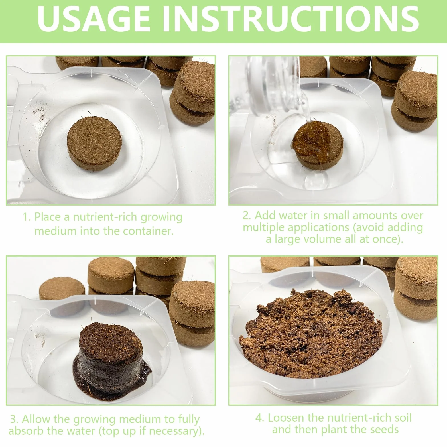 Pastilles de Coco 100 Pièces 30mm, Disques de Terreau sans Tourbe, Fibre Biodégradable pour Semis