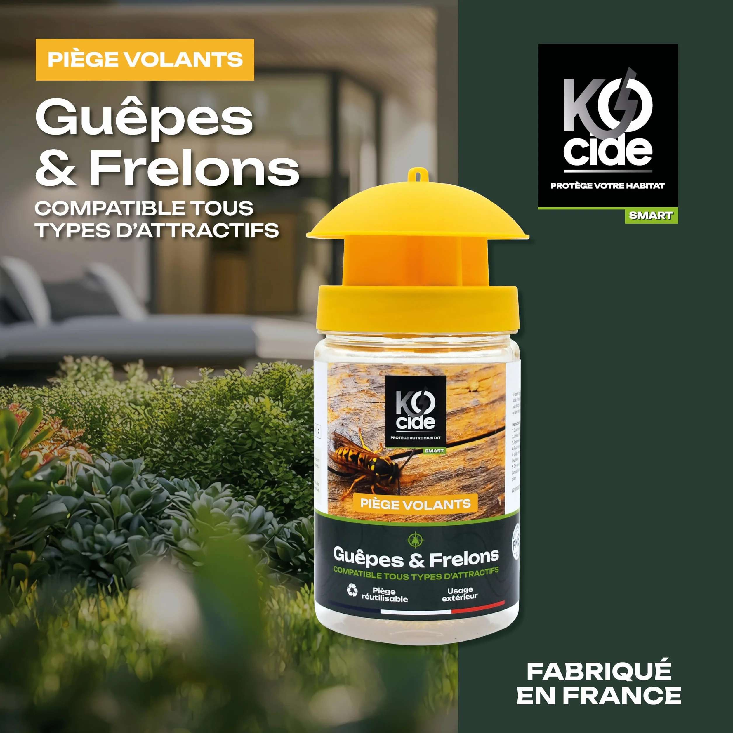 Piège Guêpes et Frelons Réutilisable Extérieur Jardin Fabrication Française