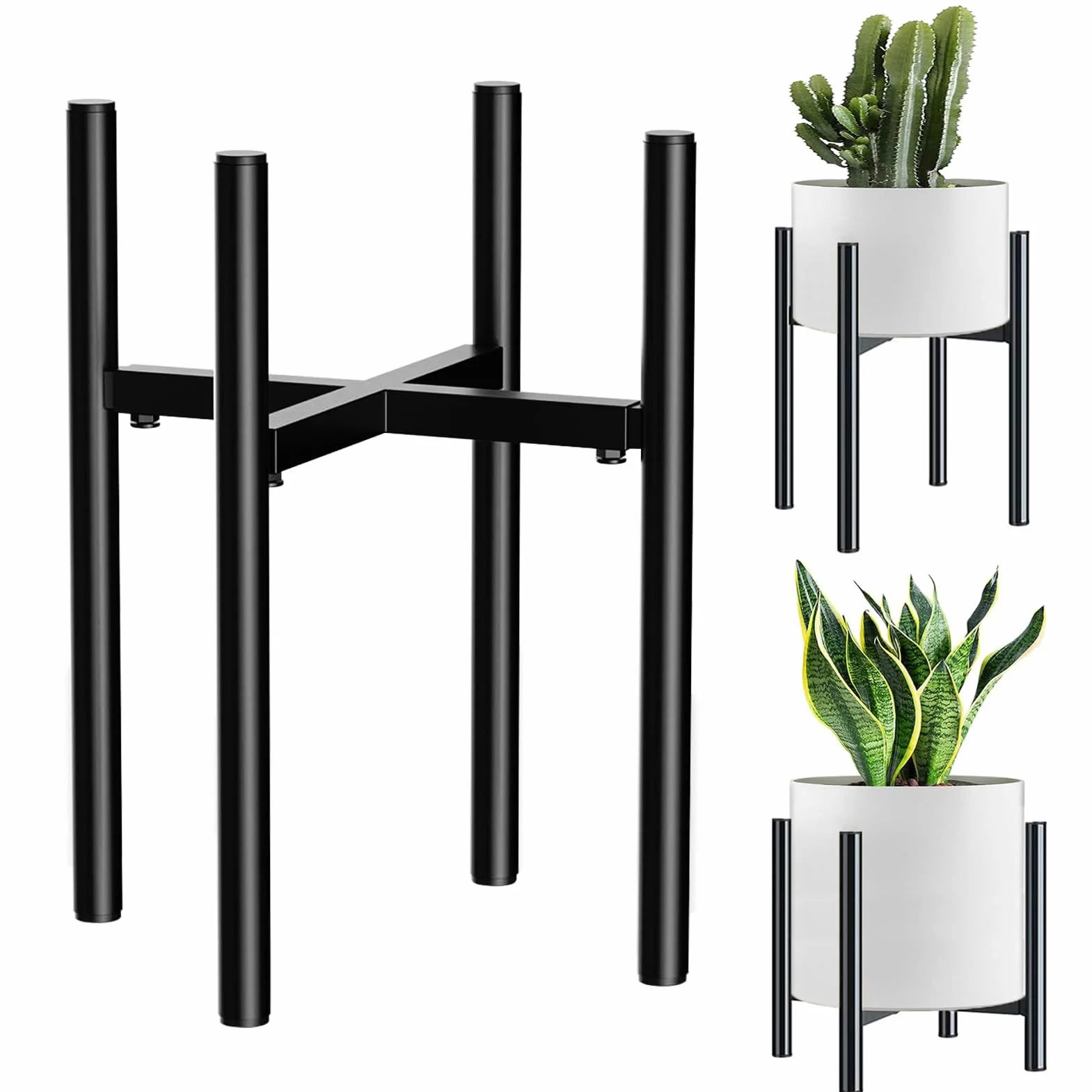 Support Plantes Intérieur Réglable 24-36 cm Noir Porte Métal Universel Pots 20-30 cm