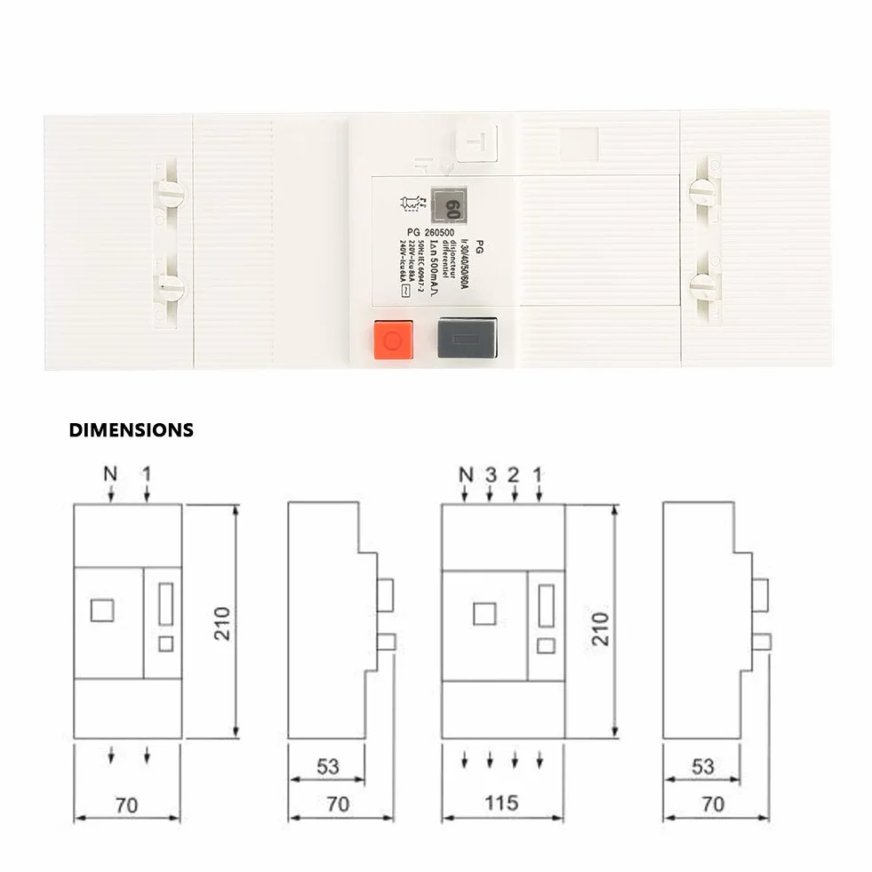 Disjoncteur 60A interrupteur différentiel 30-60A 2 pôles 50Hz/60Hz Basse Tension Disjoncteur Protection de l'air Commutateur.