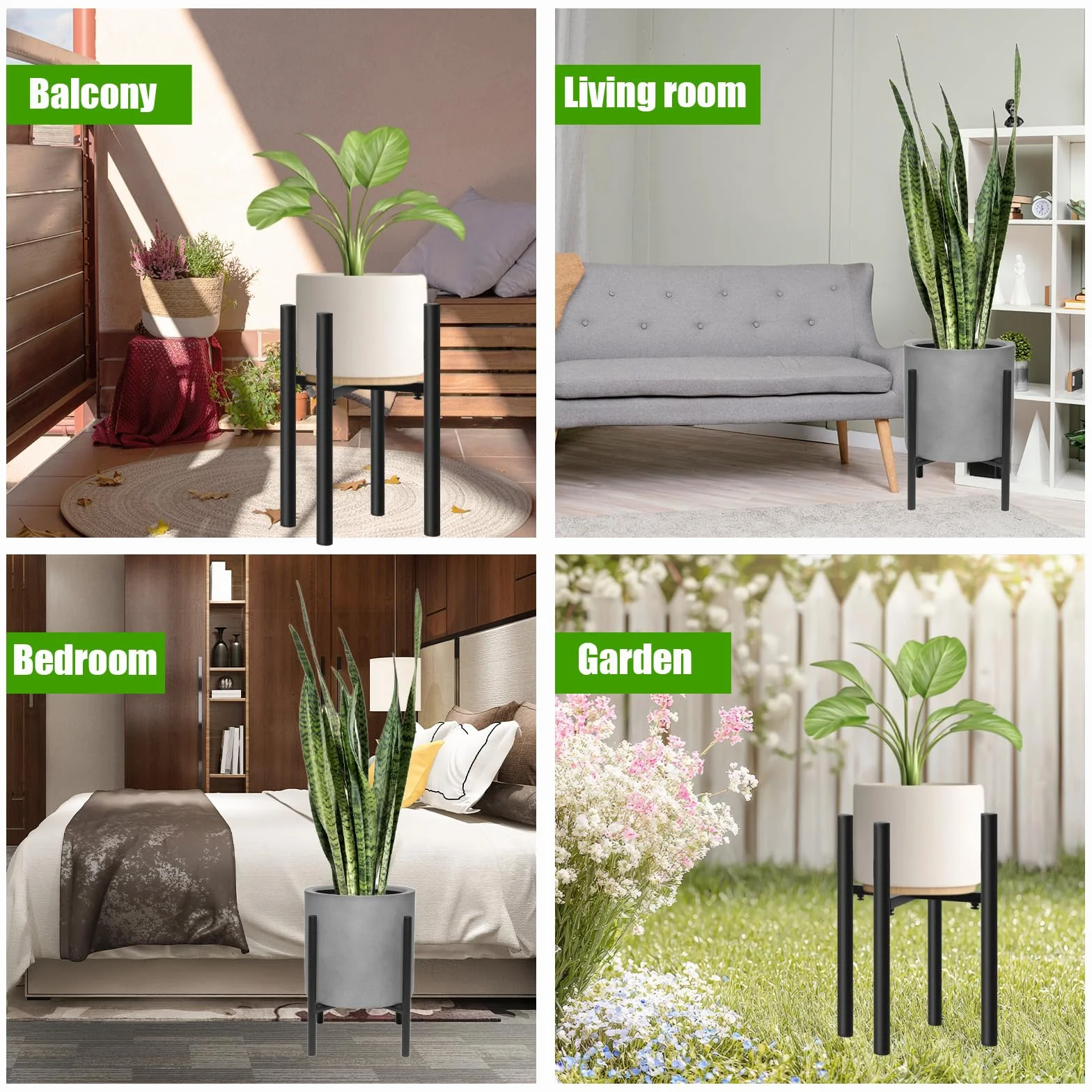 Support Plantes Intérieur Réglable Étagère Plante Métal, Tabouret Plante Simple Intérieur Extérieur, Support Fleurs Pots 20-30 cm Noir