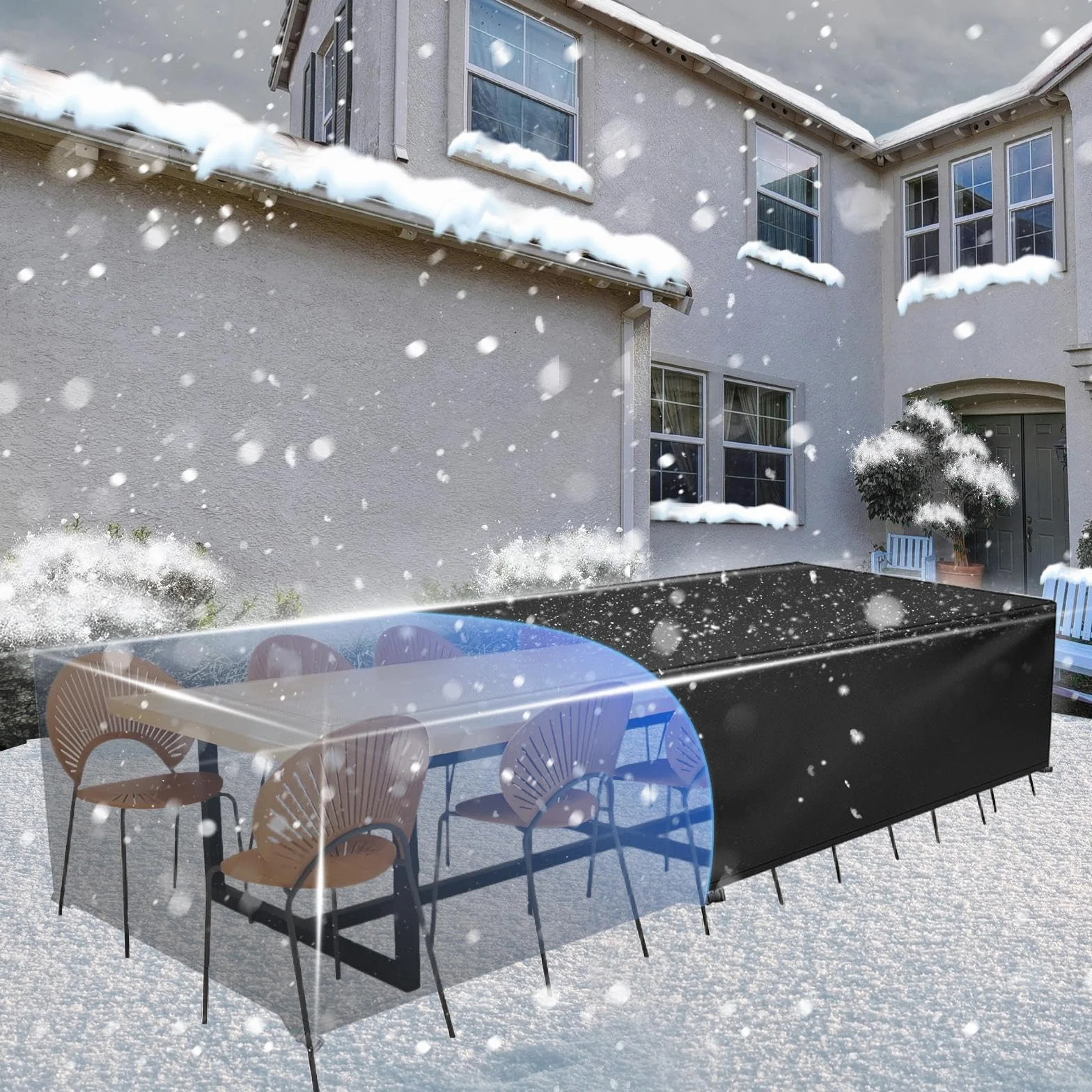 Housse Canapé Jardin Imperméable Tissu Oxford 130x80x75cm 420D Anti-UV Résistant Pluie Vent Protection Extérieur Rotin Noir