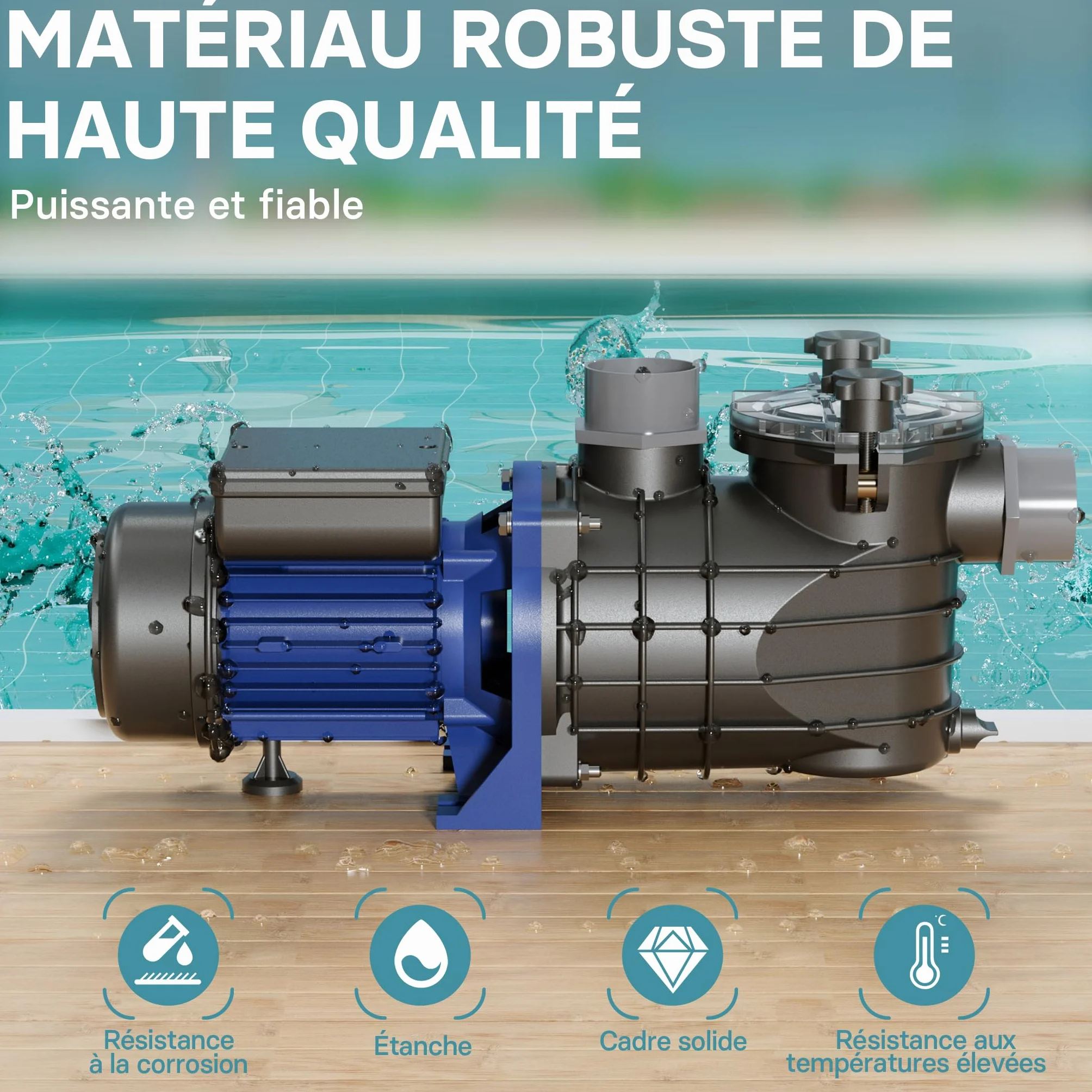 Pompe piscine 180 W Débit 10800 l/h Hauteur refoulement 8 m Filtration Eau