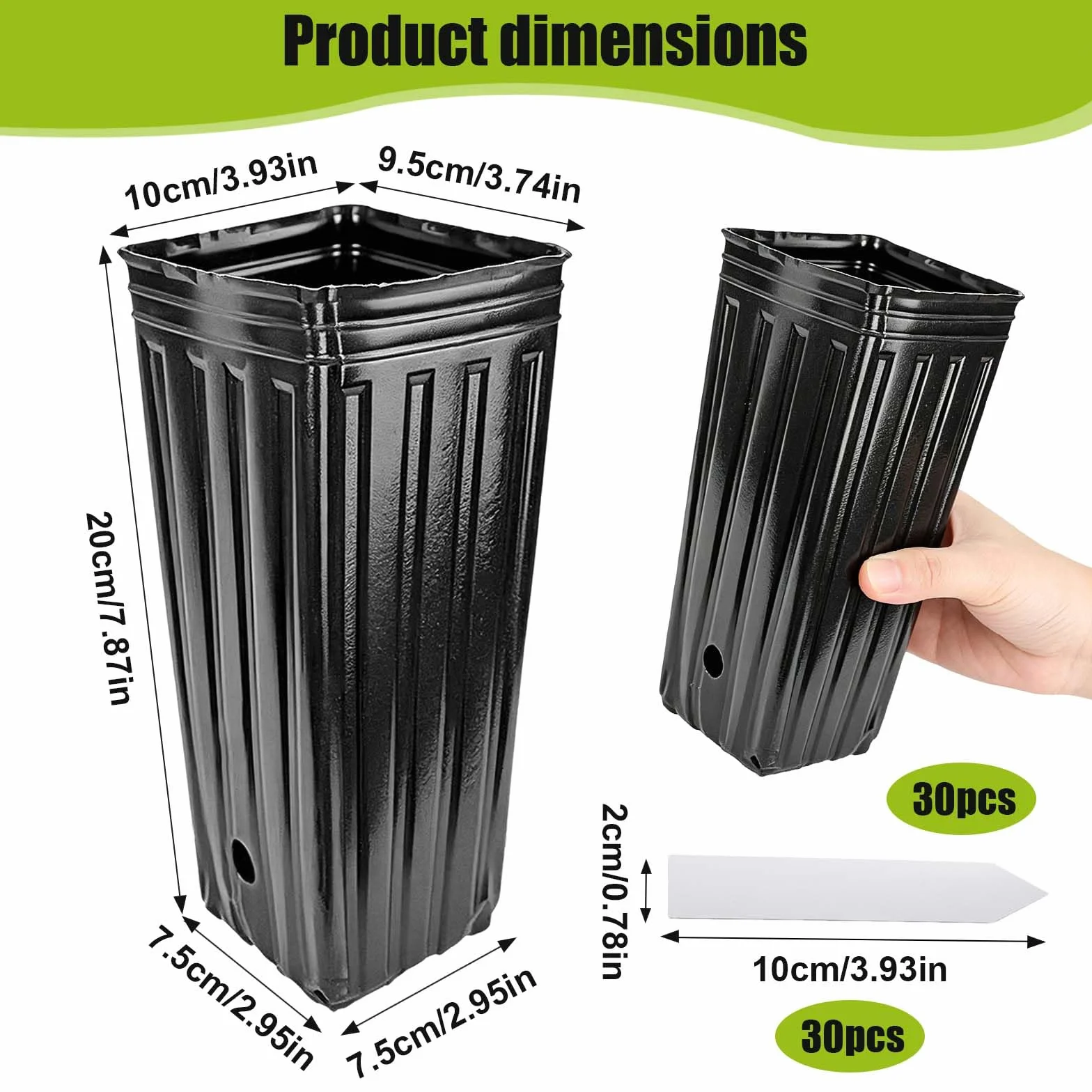 Pots de fleurs hauts en plastique 20 cm avec trous de drainage Lot de 30