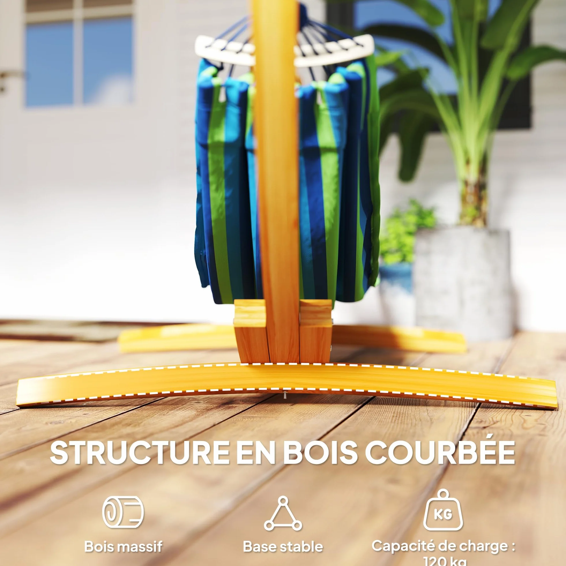 Outsunny Support Pied de hamac Structure Solide en Bois de pin Charge Max. 120 Kg dim. 325L x 120l x 118H cm Bois Naturel