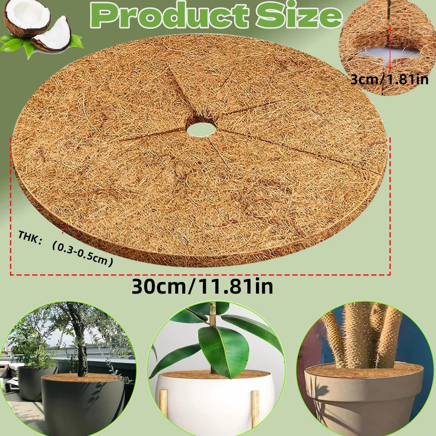 Disque de Paillage 30cm Coco 4pcs Fibre de Coco Respirante pour Plantes en Pot Jardin