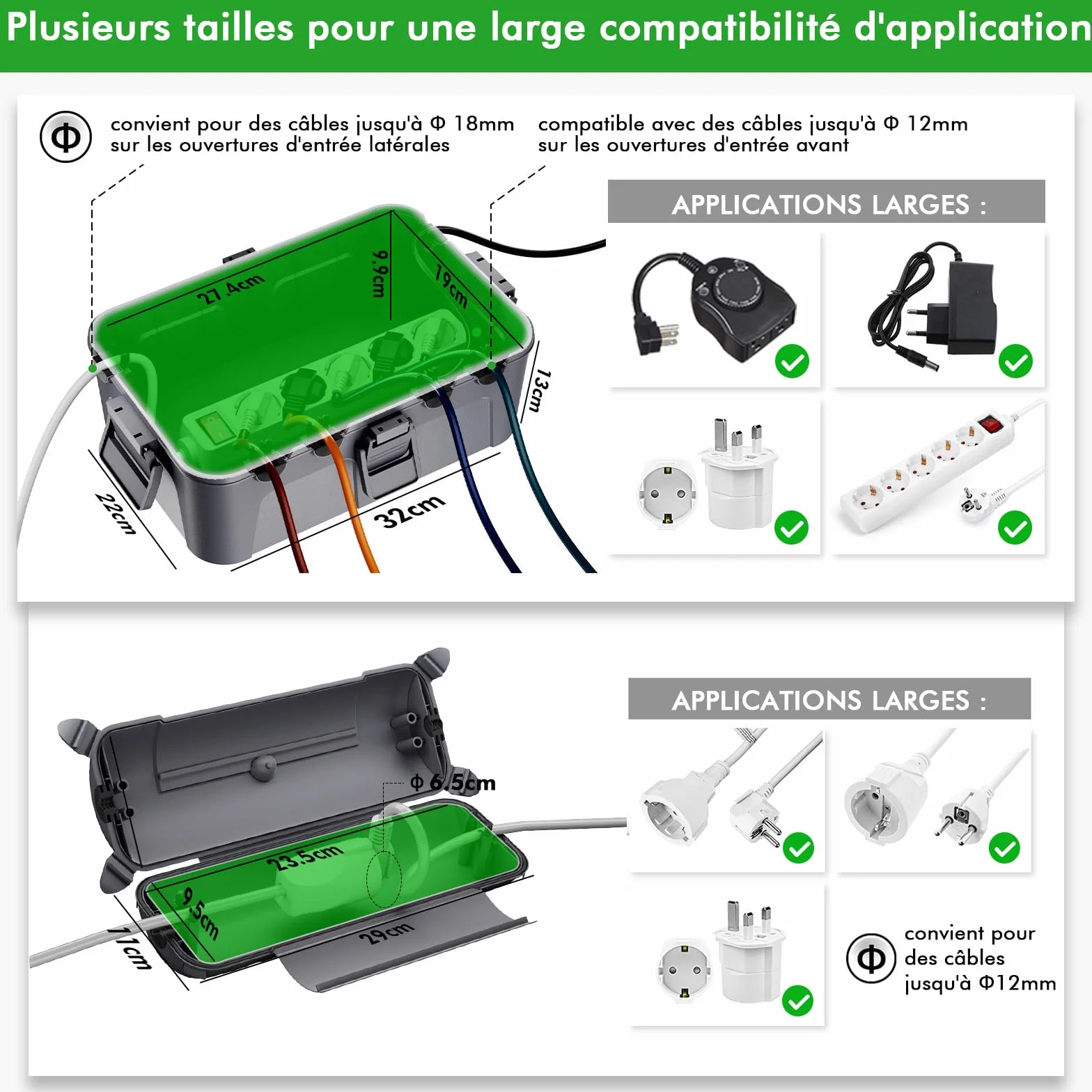 RESTMO Boîte Électrique Étanche IP44 (29x11x7,5cm) – Boîtier Extérieur pour Rallonges, Câbles, Décorations Vacances, Lumières Noël, Outils Électriques (Couleur:Gris)